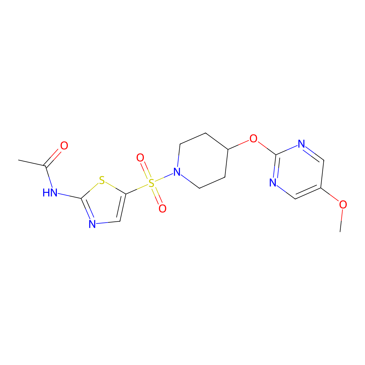 N-[5-({4-[(5-methoxypyrimidin-2-yl)oxy]piperidin-1-yl}sulfonyl)-1,3-thiazol-2-yl]acetamide molecular structure, CAS 2549027-14-5