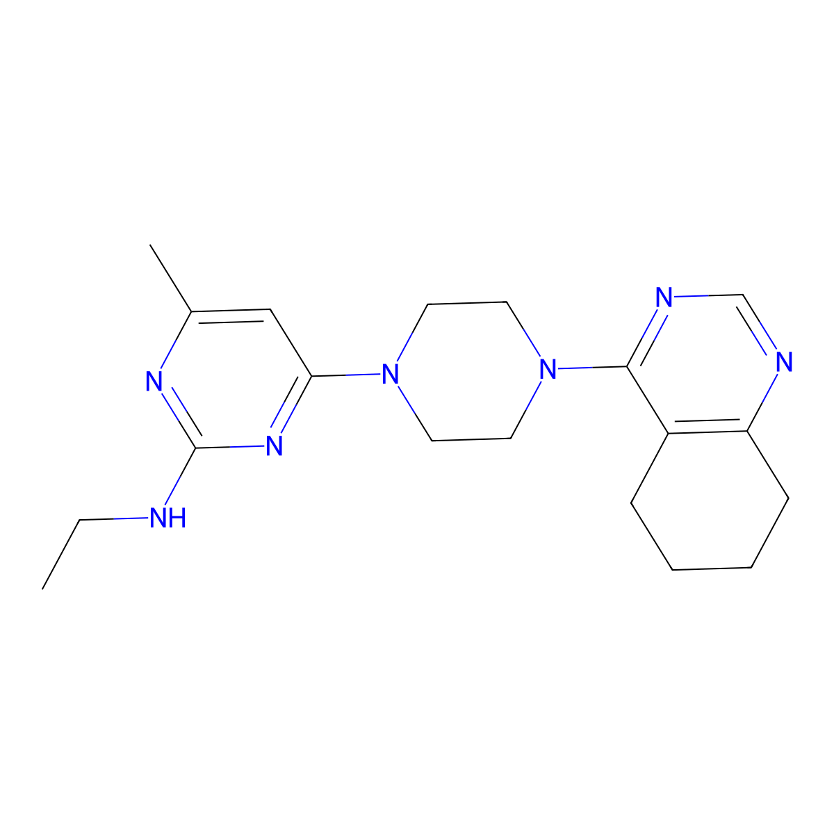 N-ethyl-4-methyl-6-[4-(5,6,7,8-tetrahydroquinazolin-4-yl)piperazin-1-yl]pyrimidin-2-amine molecular structure, CAS 2549027-15-6
