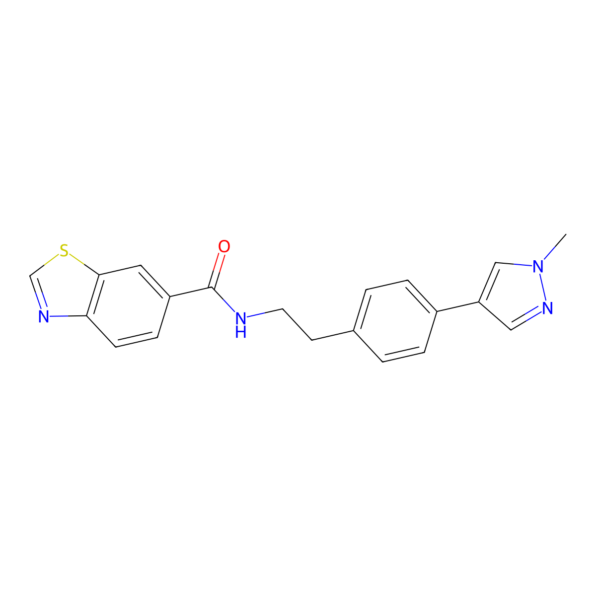 N-{2-[4-(1-methyl-1H-pyrazol-4-yl)phenyl]ethyl}-1,3-benzothiazole-6-carboxamide molecular structure, CAS 2549027-16-7