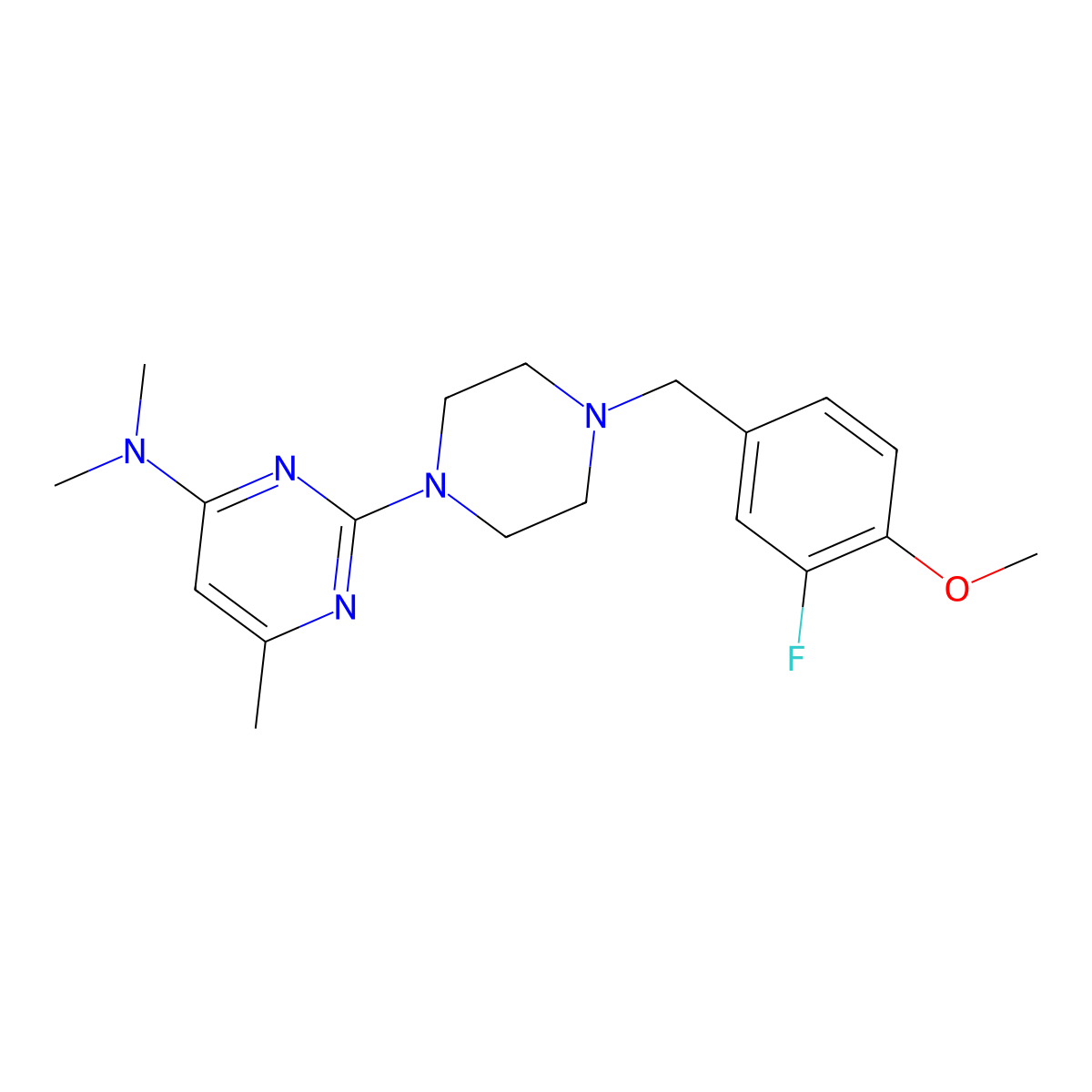 2-{4-[(3-fluoro-4-methoxyphenyl)methyl]piperazin-1-yl}-N,N,6-trimethylpyrimidin-4-amine molecular structure, CAS 2549027-17-8