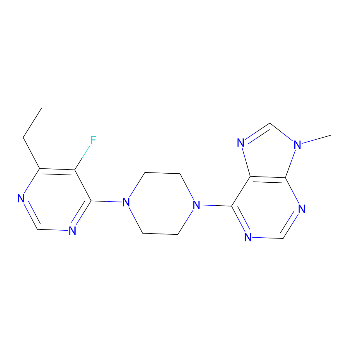 6-[4-(6-ethyl-5-fluoropyrimidin-4-yl)piperazin-1-yl]-9-methyl-9H-purine molecular structure, CAS 2549027-19-0