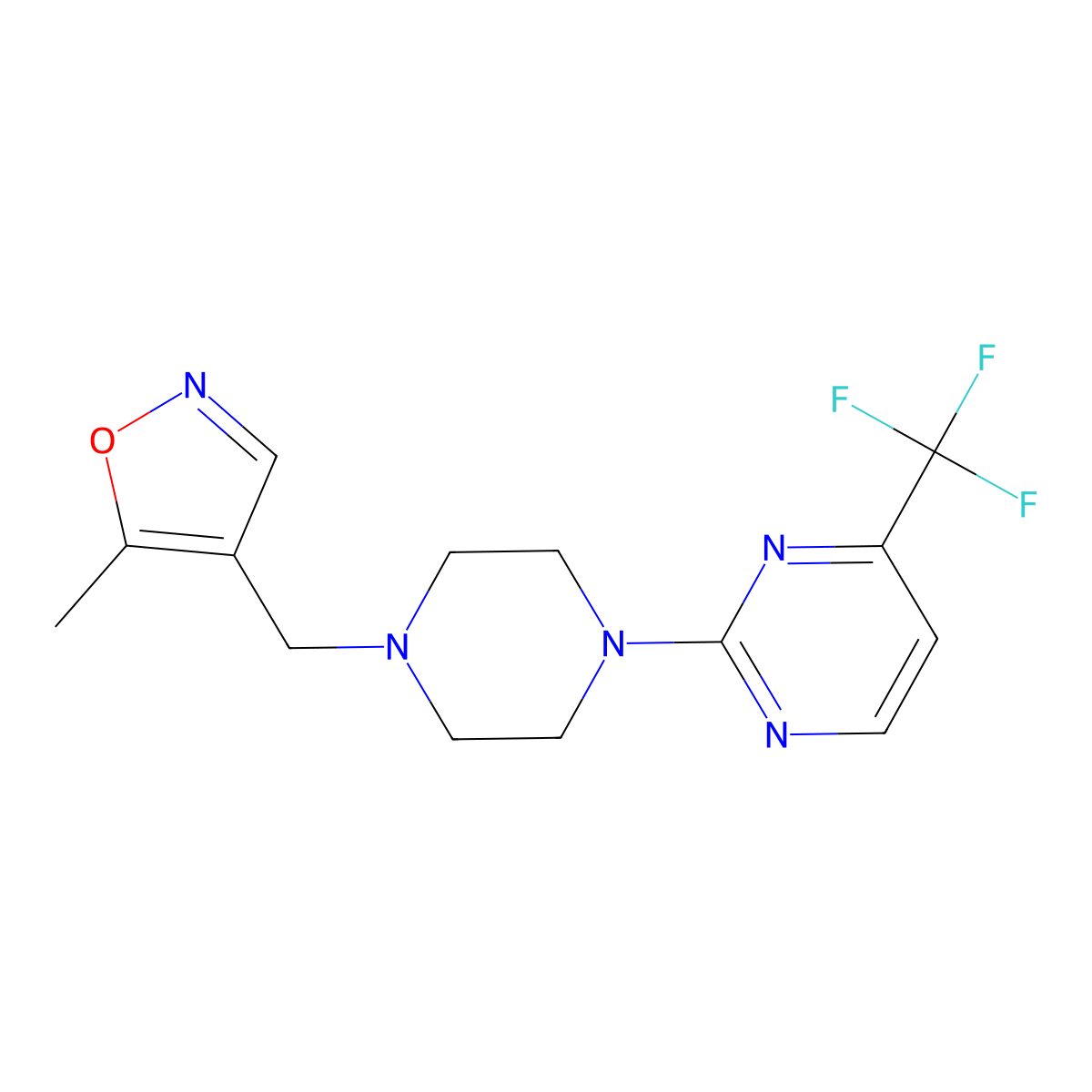 2-{4-[(5-Methyl-1,2-oxazol-4-yl)methyl]piperazin-1-yl}-4-(trifluoromethyl)pyrimidine molecular structure, CAS 2549027-20-3