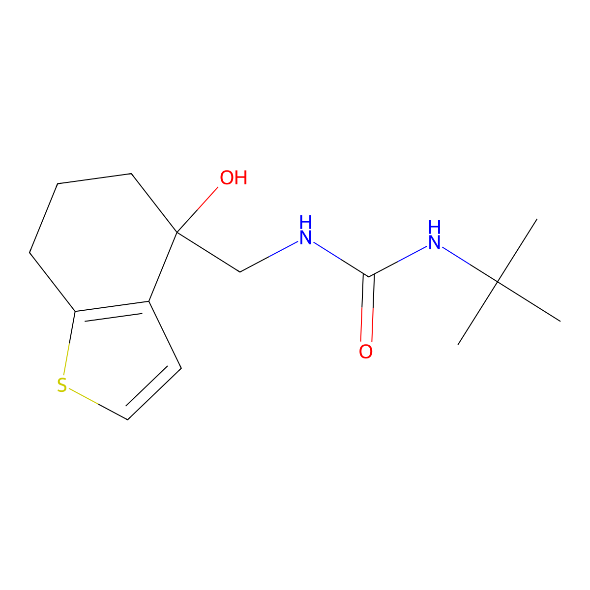 3-Tert-butyl-1-[(4-hydroxy-4,5,6,7-tetrahydro-1-benzothiophen-4-yl)methyl]urea molecular structure, CAS 2549027-21-4