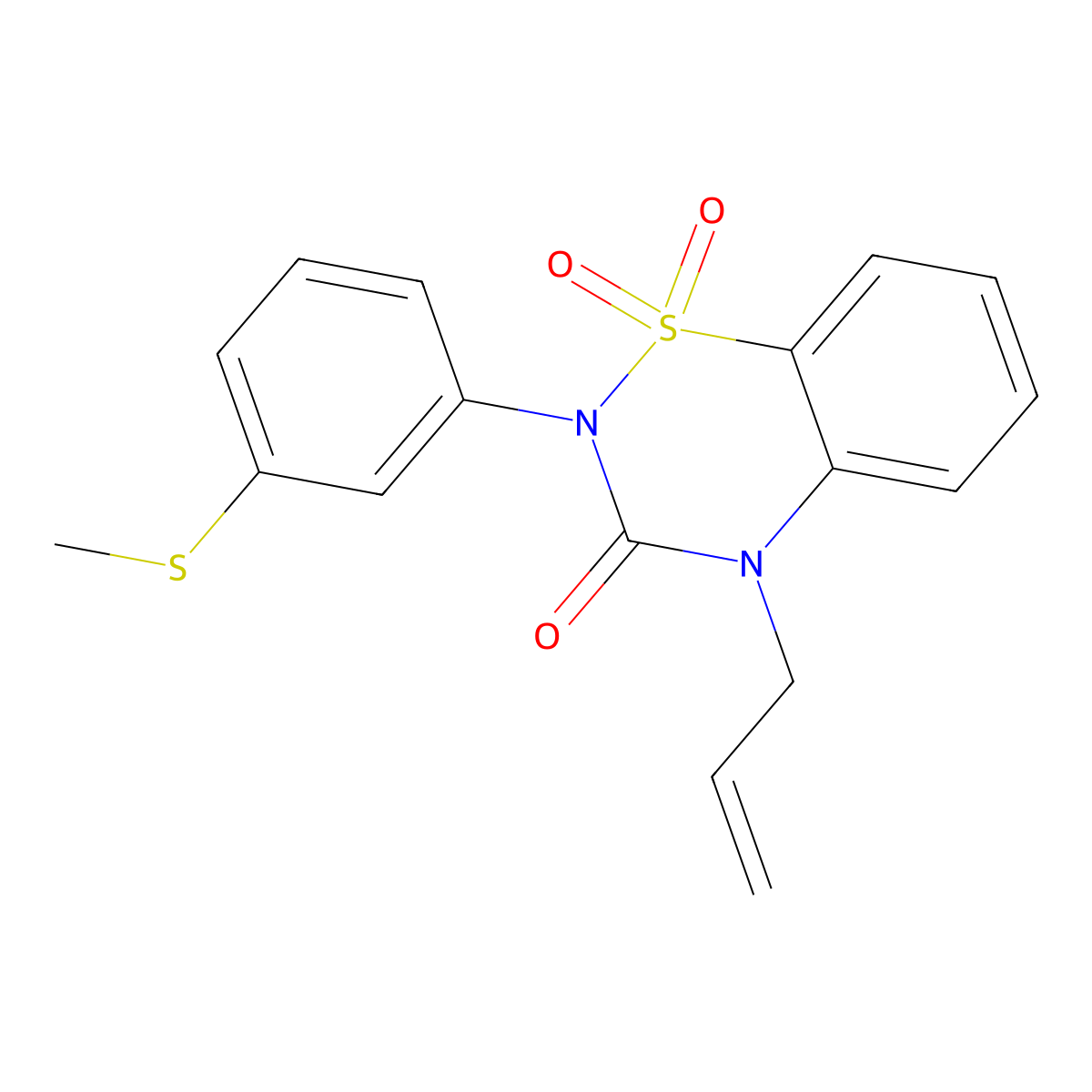 2-(3-Methylsulfanylphenyl)-1,1-dioxo-4-prop-2-enyl-1lambda6,2,4-benzothiadiazin-3-one molecular structure, CAS 2549027-23-6