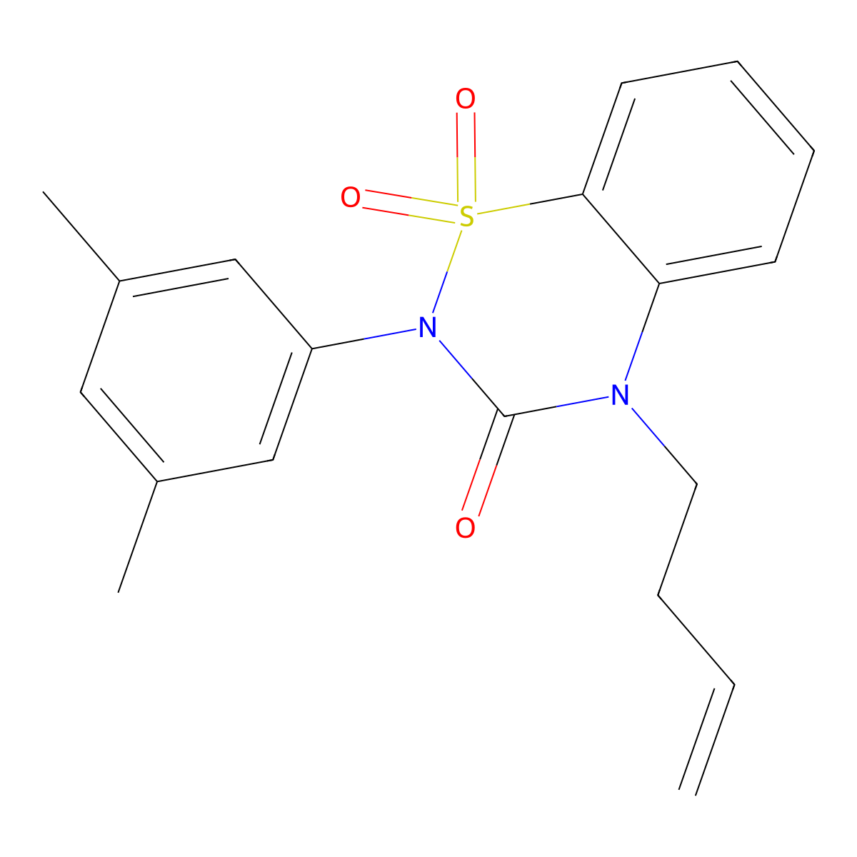 4-(but-3-en-1-yl)-2-(3,5-dimethylphenyl)-3,4-dihydro-2H-1lambda6,2,4-benzothiadiazine-1,1,3-trione molecular structure, CAS 2549027-25-8