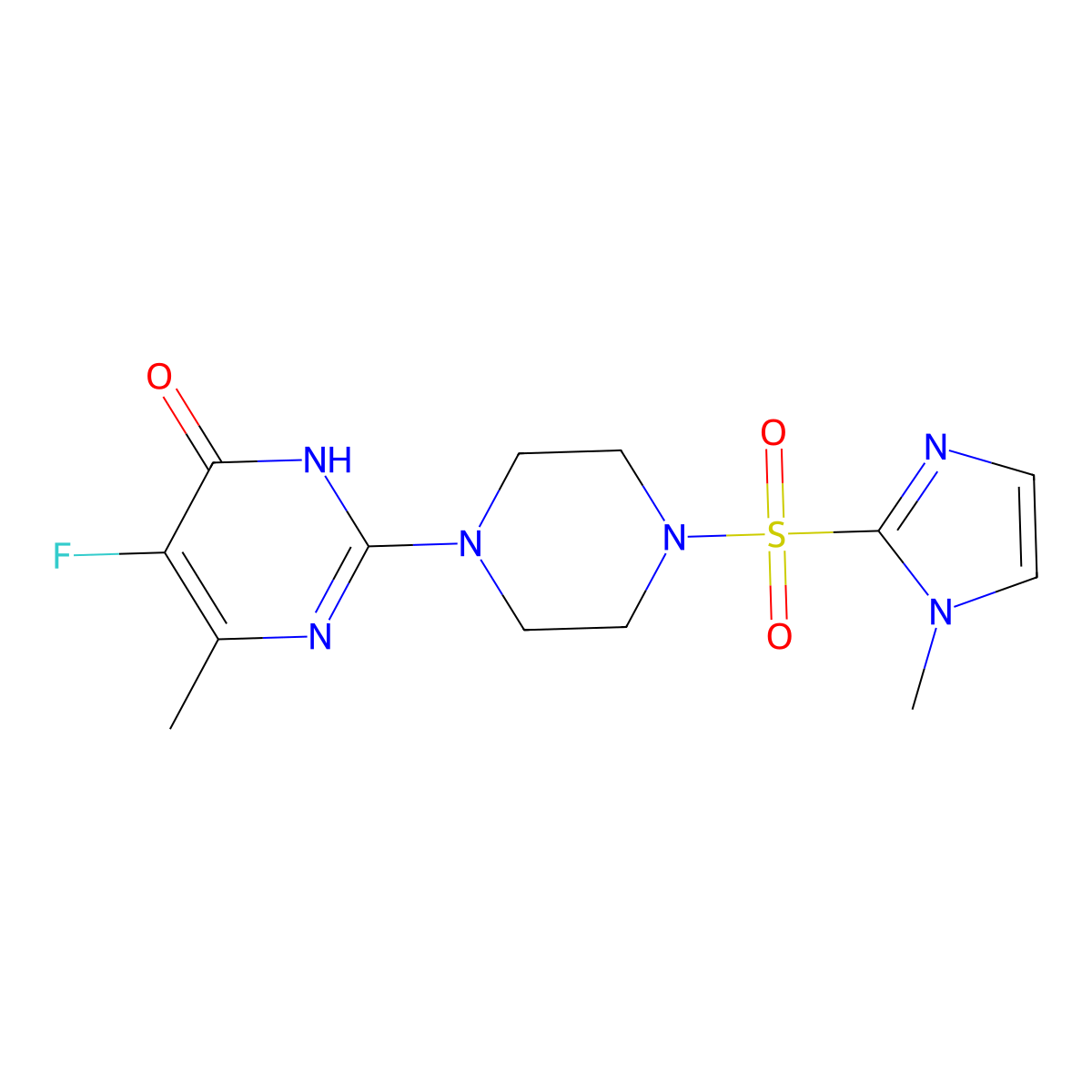 5-fluoro-6-methyl-2-{4-[(1-methyl-1H-imidazol-2-yl)sulfonyl]piperazin-1-yl}-3,4-dihydropyrimidin-4-one molecular structure, CAS 2549027-27-0