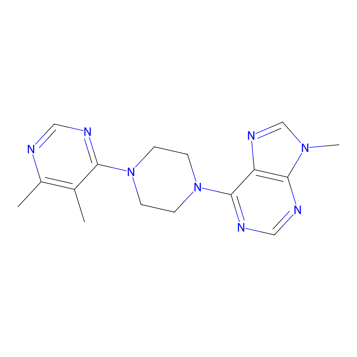 6-[4-(5,6-dimethylpyrimidin-4-yl)piperazin-1-yl]-9-methyl-9H-purine molecular structure, CAS 2549027-28-1