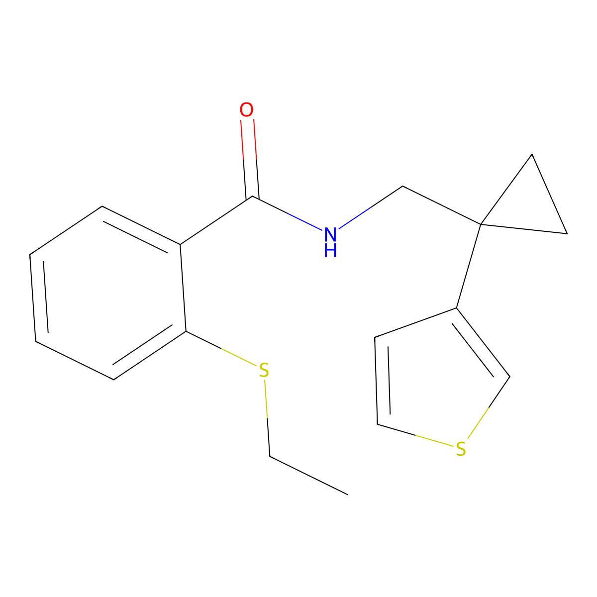2-(ethylsulfanyl)-N-{[1-(thiophen-3-yl)cyclopropyl]methyl}benzamide molecular structure, CAS 2549027-30-5