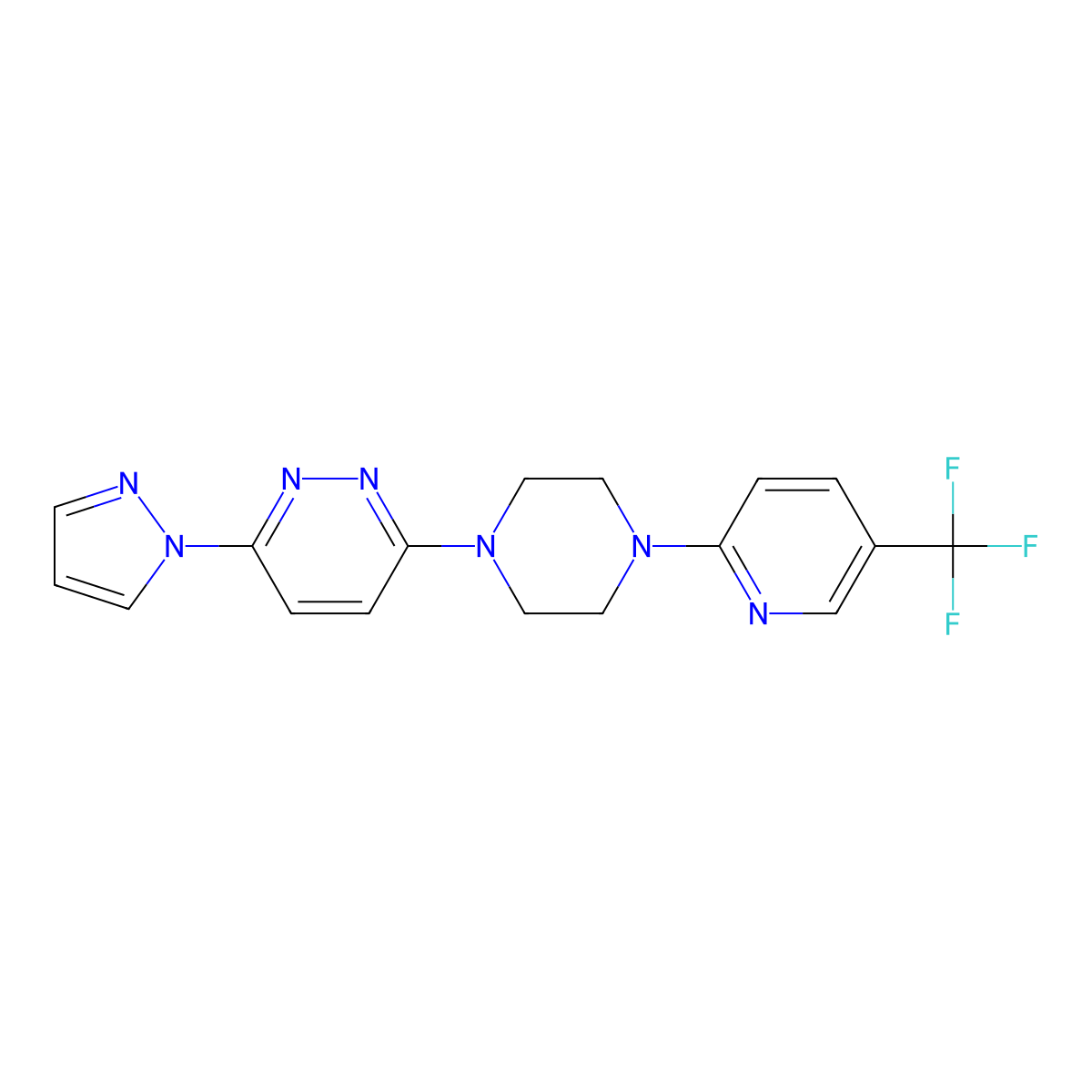 3-(1H-pyrazol-1-yl)-6-{4-[5-(trifluoromethyl)pyridin-2-yl]piperazin-1-yl}pyridazine molecular structure, CAS 2549027-33-8