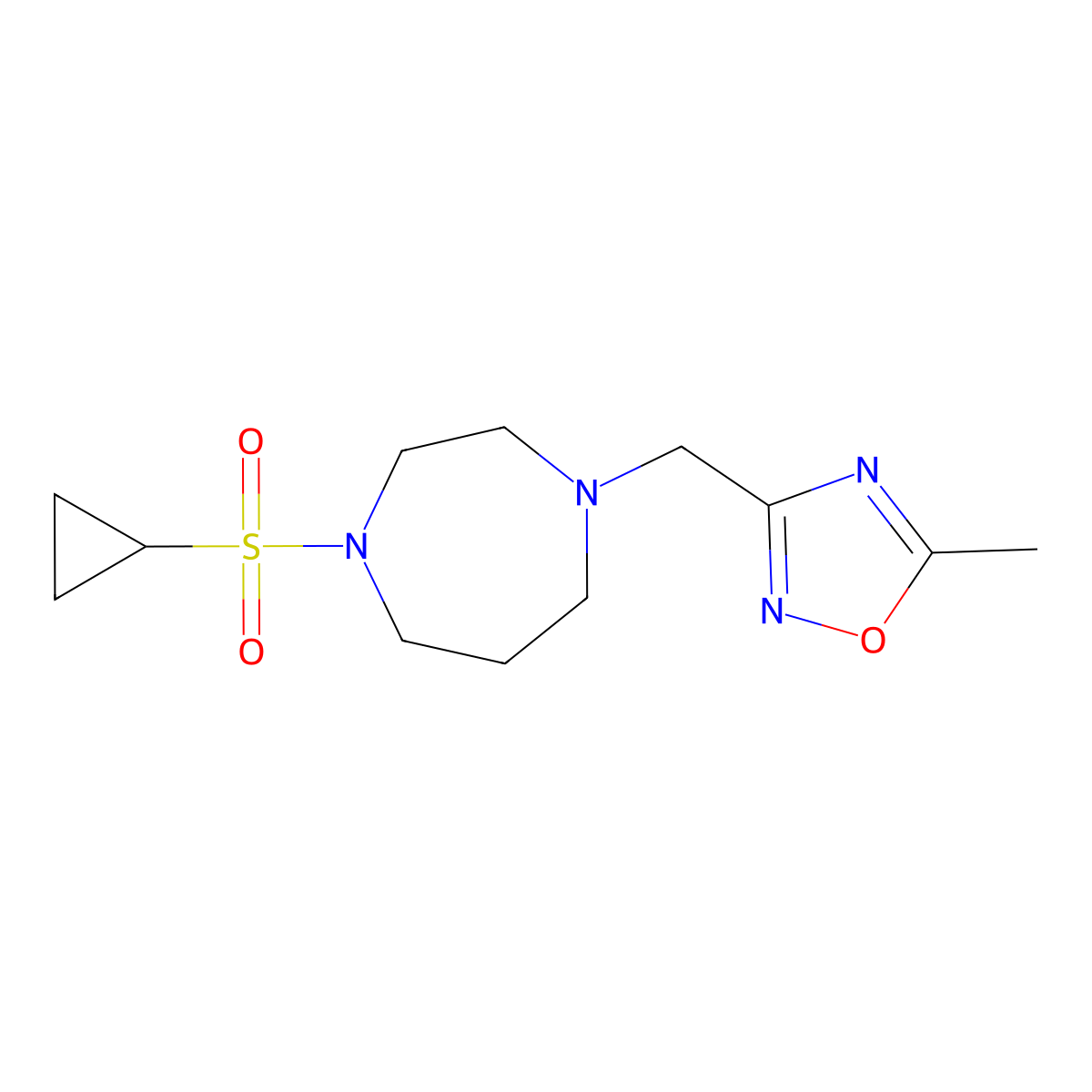 1-(Cyclopropanesulfonyl)-4-[(5-methyl-1,2,4-oxadiazol-3-yl)methyl]-1,4-diazepane molecular structure, CAS 2549027-37-2
