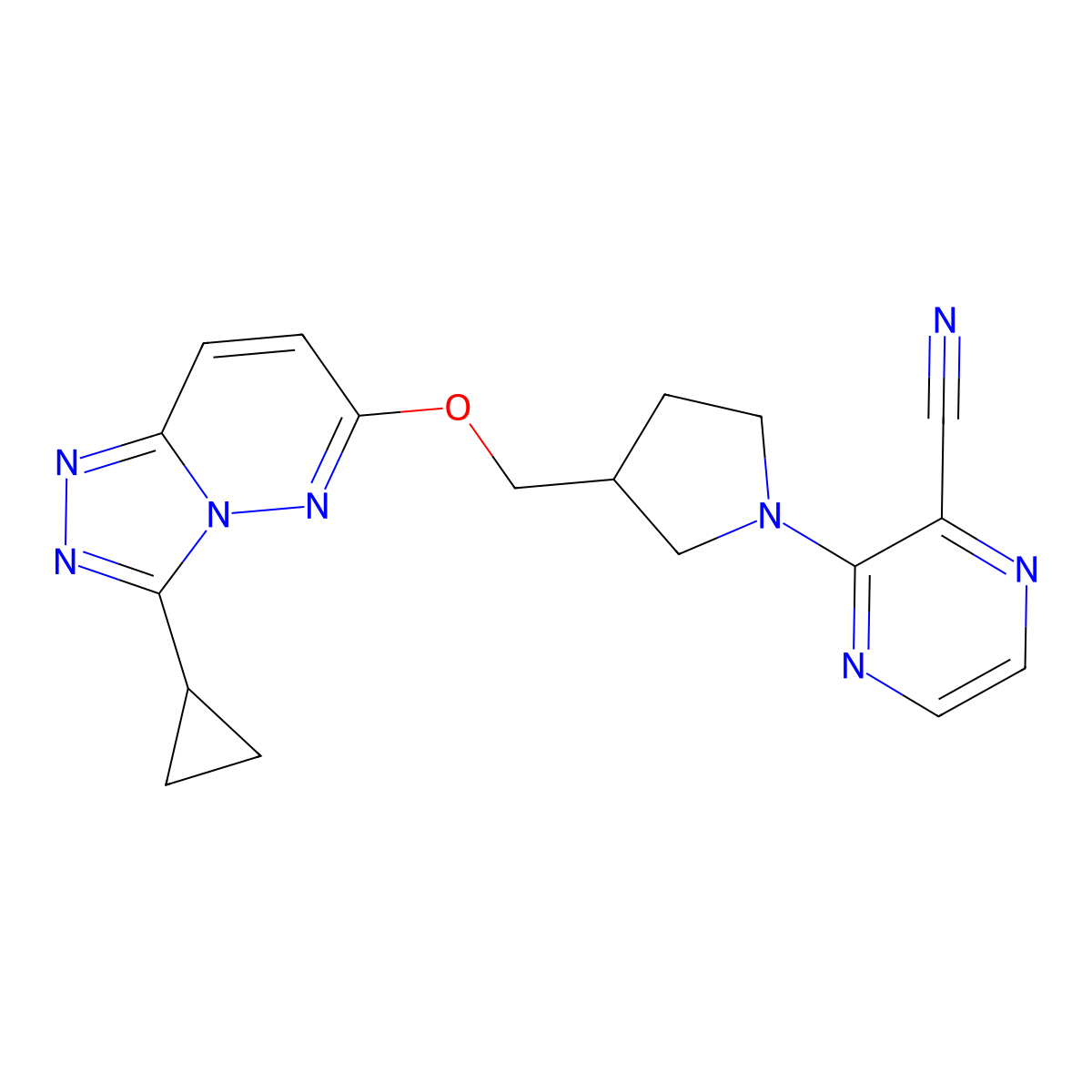 3-{3-[({3-Cyclopropyl-[1,2,4]triazolo[4,3-b]pyridazin-6-yl}oxy)methyl]pyrrolidin-1-yl}pyrazine-2-carbonitrile molecular structure, CAS 2549027-44-1