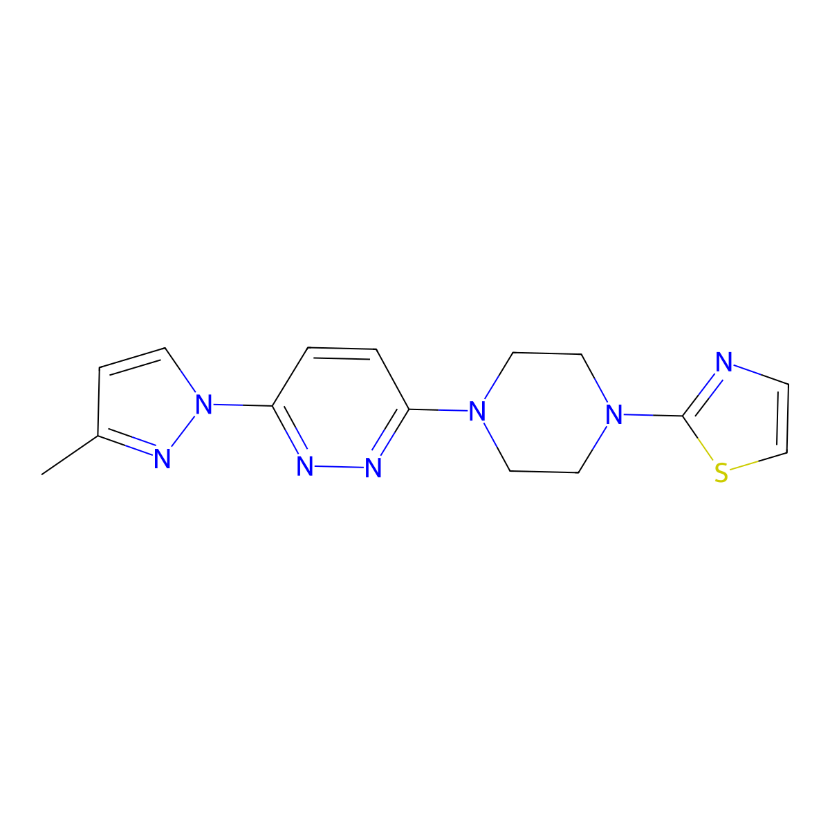 3-(3-methyl-1H-pyrazol-1-yl)-6-[4-(1,3-thiazol-2-yl)piperazin-1-yl]pyridazine molecular structure, CAS 2549027-45-2
