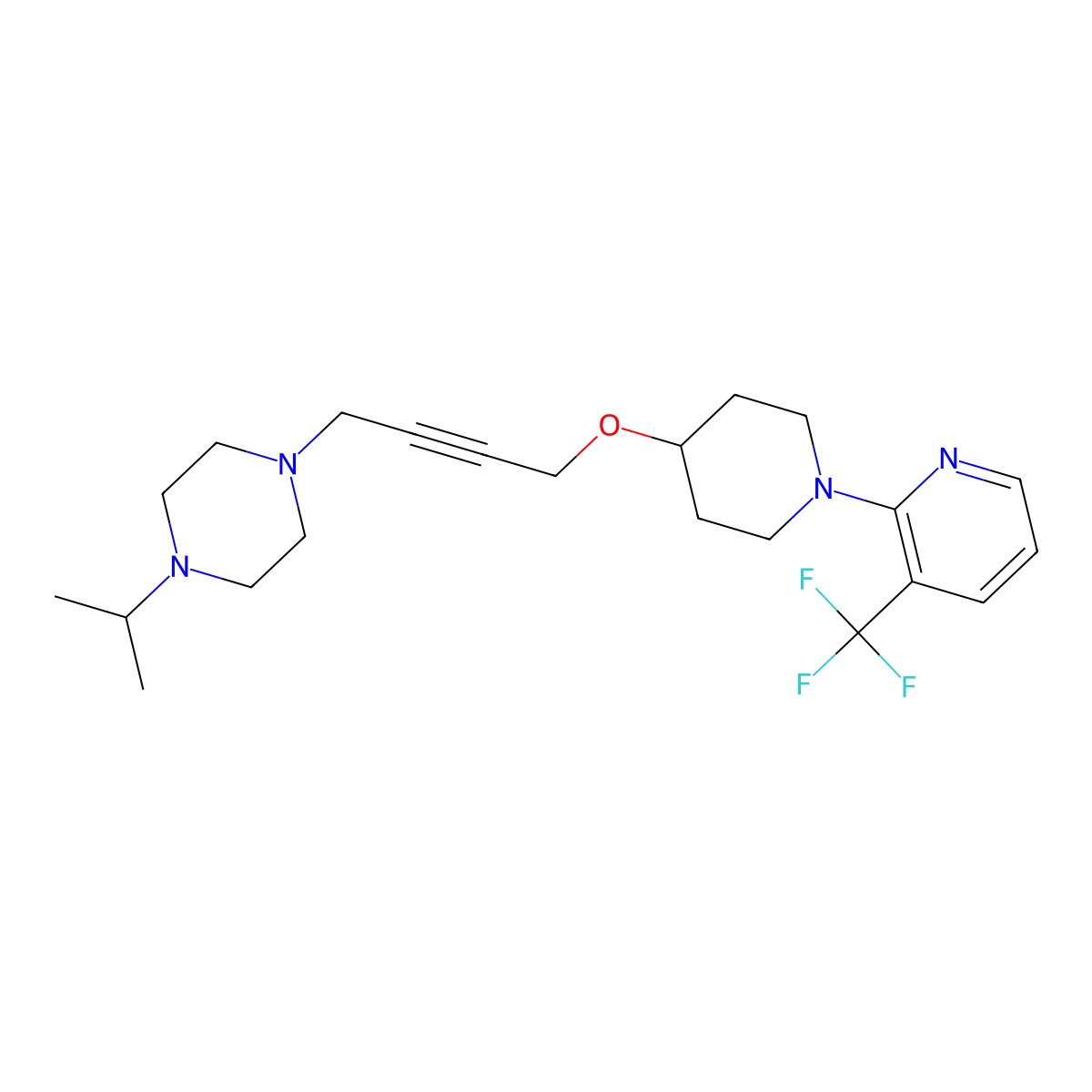 1-(Propan-2-yl)-4-[4-({1-[3-(trifluoromethyl)pyridin-2-yl]piperidin-4-yl}oxy)but-2-yn-1-yl]piperazine molecular structure, CAS 2549027-47-4