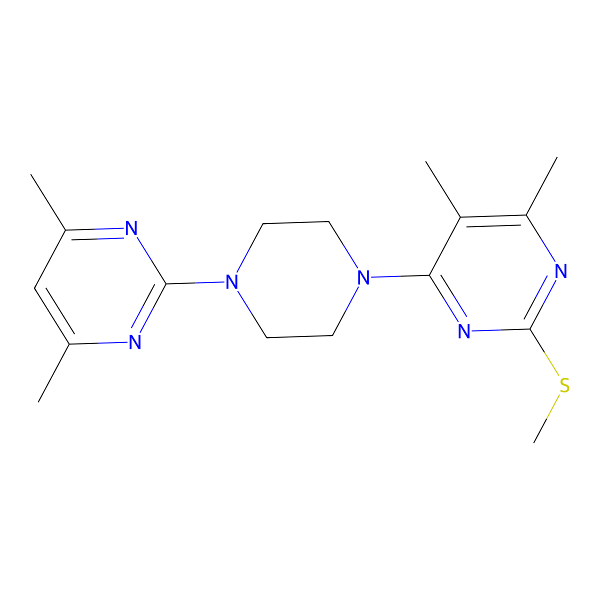 4-[4-(4,6-Dimethylpyrimidin-2-yl)piperazin-1-yl]-5,6-dimethyl-2-(methylsulfanyl)pyrimidine molecular structure, CAS 2549027-52-1