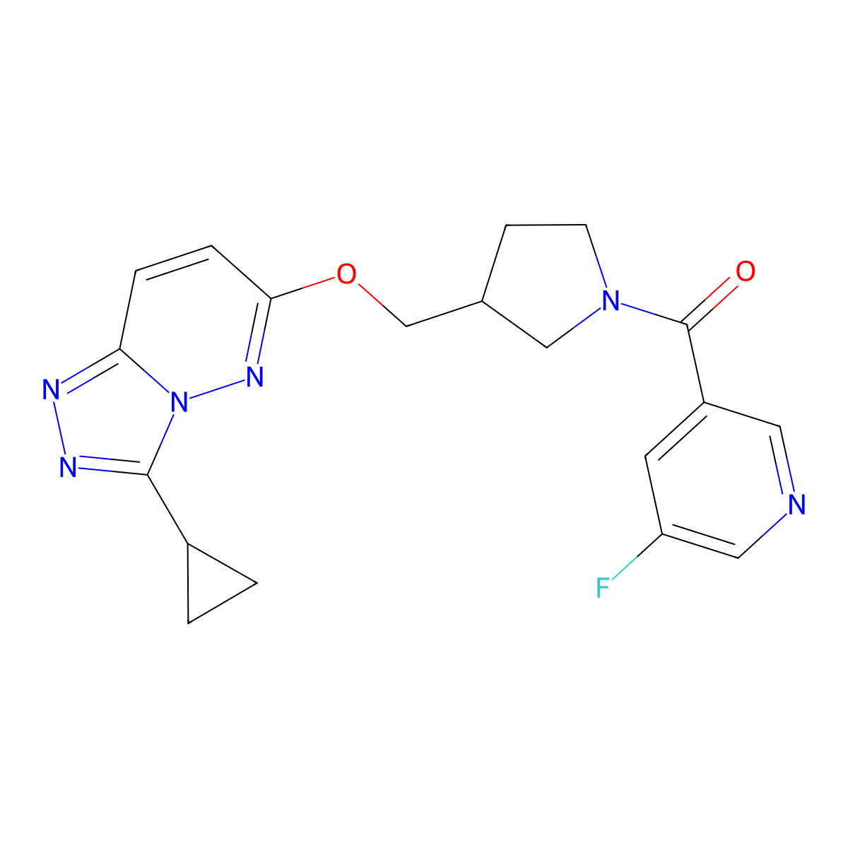 3-{3-[({3-Cyclopropyl-[1,2,4]triazolo[4,3-b]pyridazin-6-yl}oxy)methyl]pyrrolidine-1-carbonyl}-5-fluoropyridine molecular structure, CAS 2549027-59-8