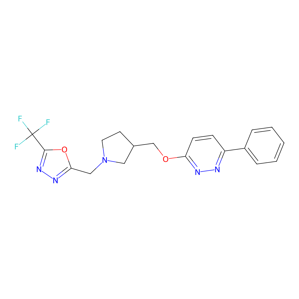 3-Phenyl-6-[(1-{[5-(trifluoromethyl)-1,3,4-oxadiazol-2-yl]methyl}pyrrolidin-3-yl)methoxy]pyridazine molecular structure, CAS 2549027-68-9