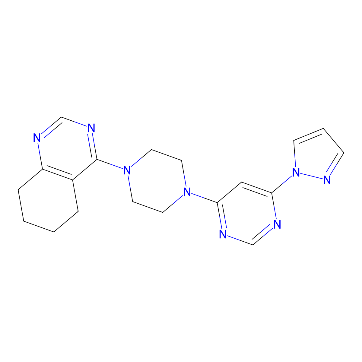 4-{4-[6-(1H-pyrazol-1-yl)pyrimidin-4-yl]piperazin-1-yl}-5,6,7,8-tetrahydroquinazoline molecular structure, CAS 2549027-70-3