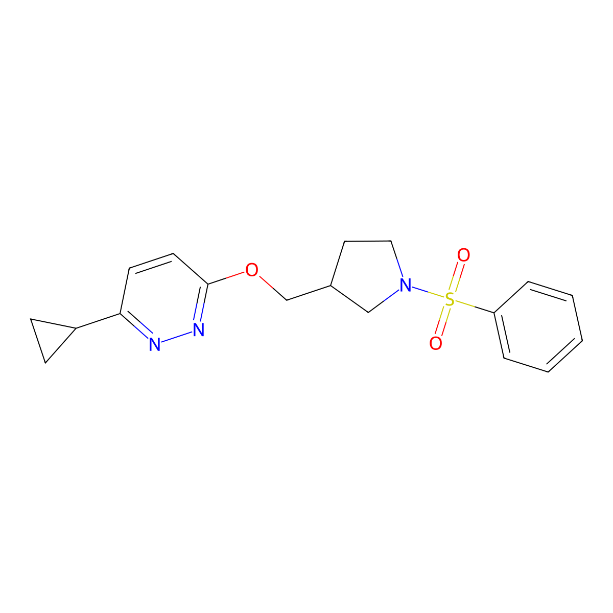 3-{[1-(Benzenesulfonyl)pyrrolidin-3-yl]methoxy}-6-cyclopropylpyridazine molecular structure, CAS 2549027-74-7