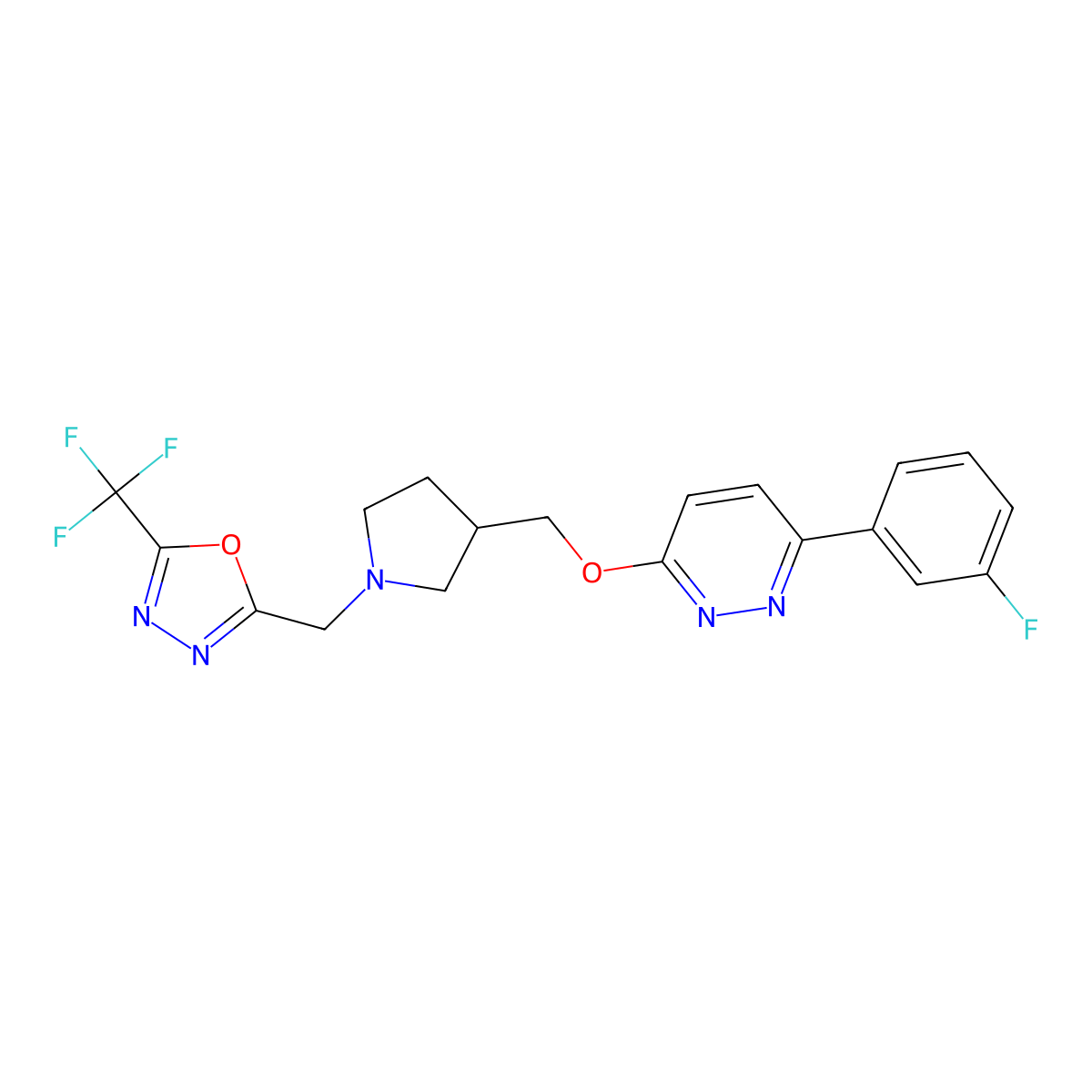3-(3-Fluorophenyl)-6-[(1-{[5-(trifluoromethyl)-1,3,4-oxadiazol-2-yl]methyl}pyrrolidin-3-yl)methoxy]pyridazine molecular structure, CAS 2549027-78-1