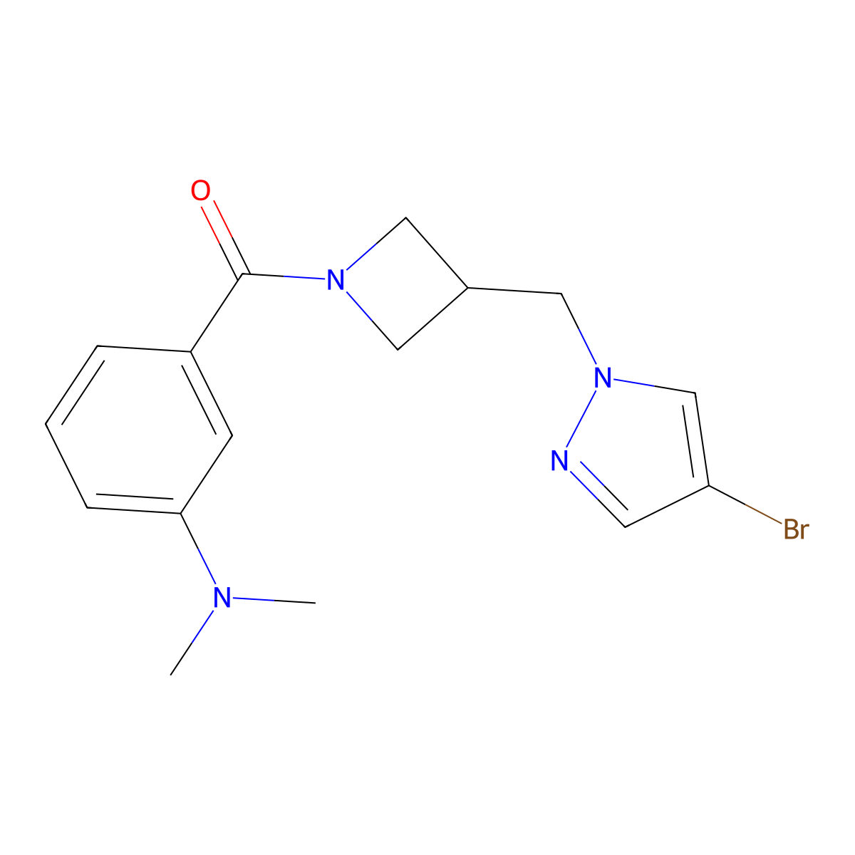 3-{3-[(4-bromo-1H-pyrazol-1-yl)methyl]azetidine-1-carbonyl}-N,N-dimethylaniline molecular structure, CAS 2549027-80-5