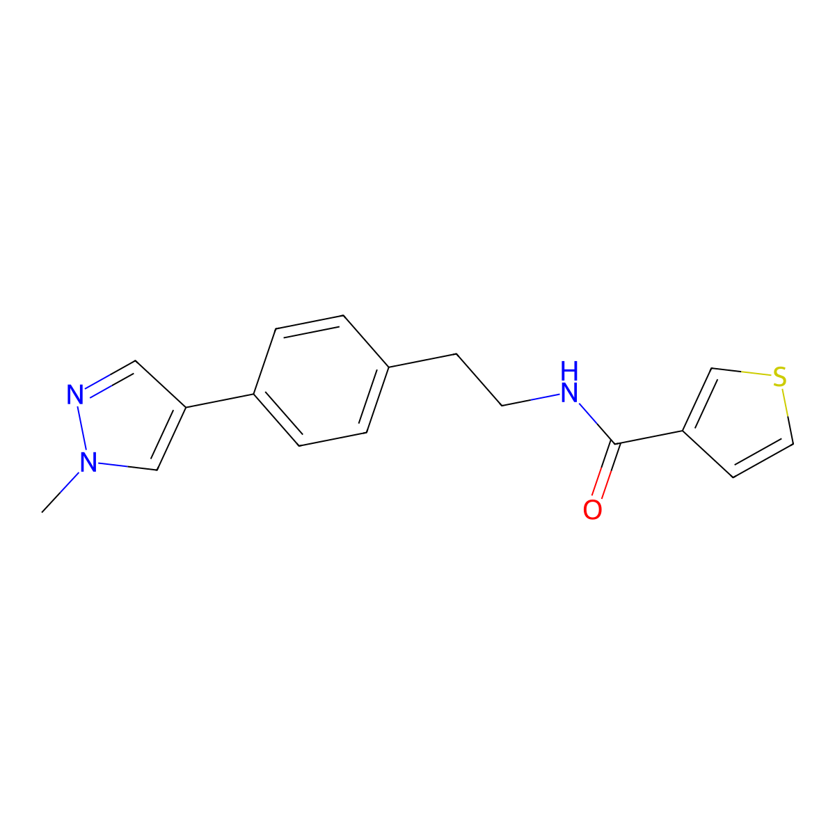 N-{2-[4-(1-methyl-1H-pyrazol-4-yl)phenyl]ethyl}thiophene-3-carboxamide molecular structure, CAS 2549027-81-6