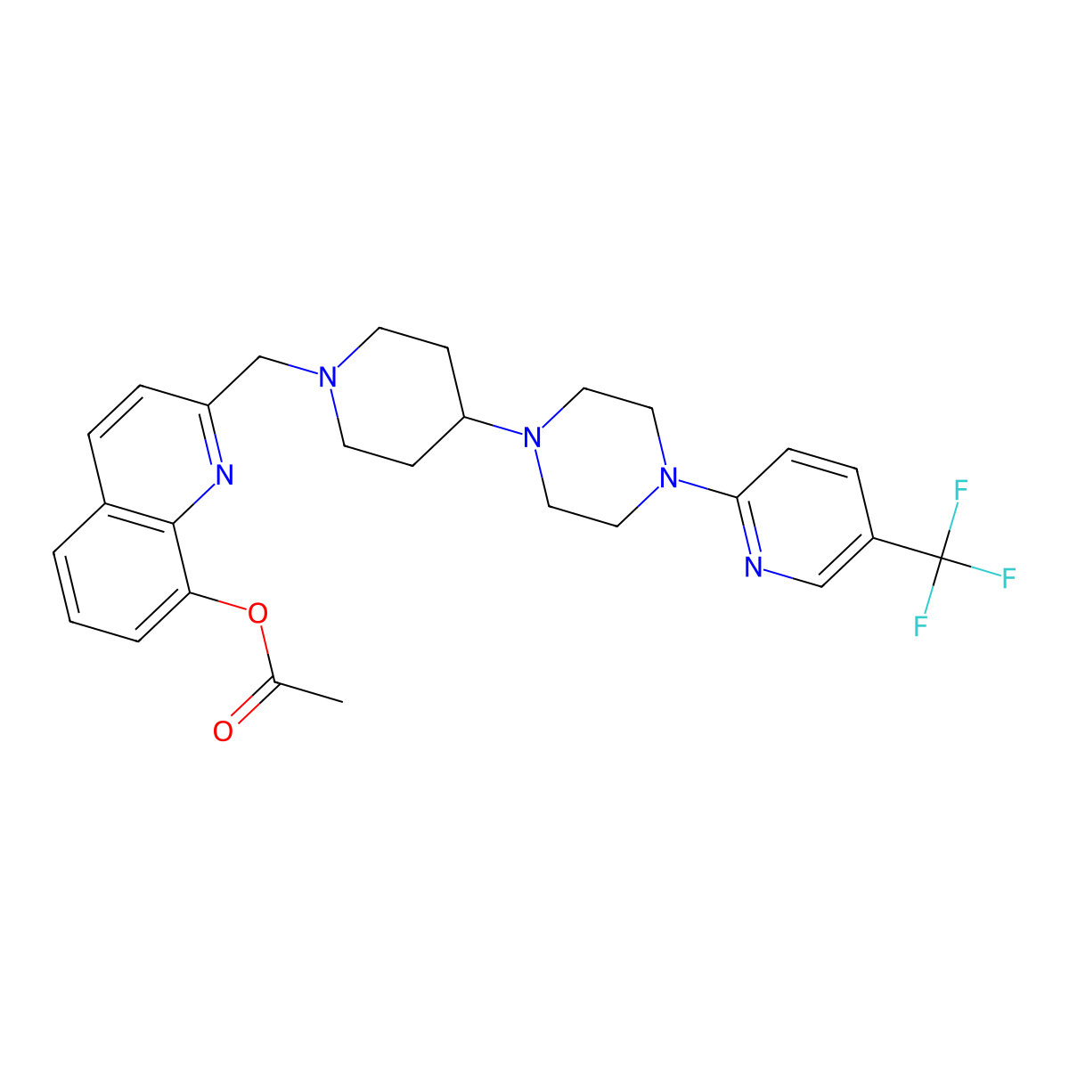 2-[(4-{4-[5-(Trifluoromethyl)pyridin-2-yl]piperazin-1-yl}piperidin-1-yl)methyl]quinolin-8-yl acetate molecular structure, CAS 2549027-83-8