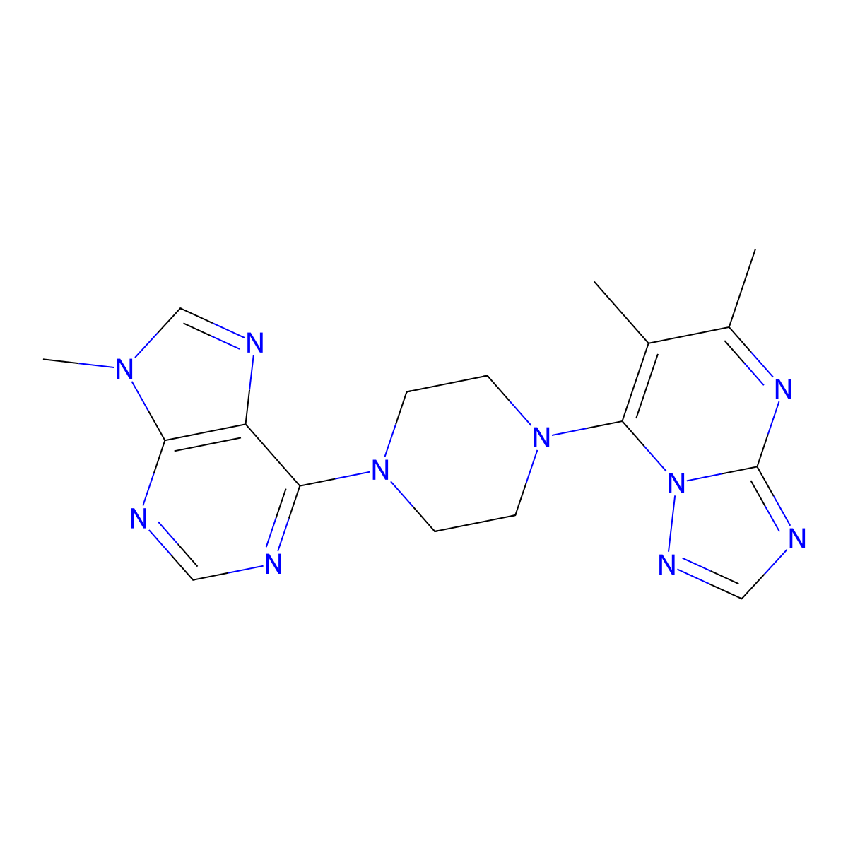 6-(4-{5,6-dimethyl-[1,2,4]triazolo[1,5-a]pyrimidin-7-yl}piperazin-1-yl)-9-methyl-9H-purine molecular structure, CAS 2549027-85-0