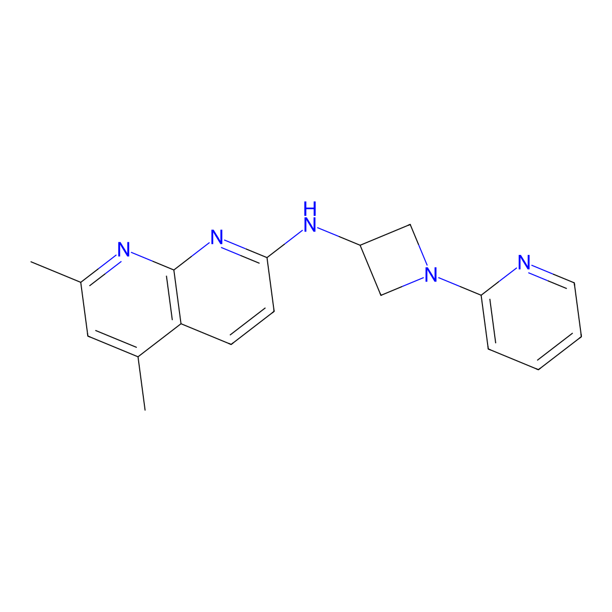 5,7-dimethyl-N-[1-(pyridin-2-yl)azetidin-3-yl]-1,8-naphthyridin-2-amine molecular structure, CAS 2549027-86-1