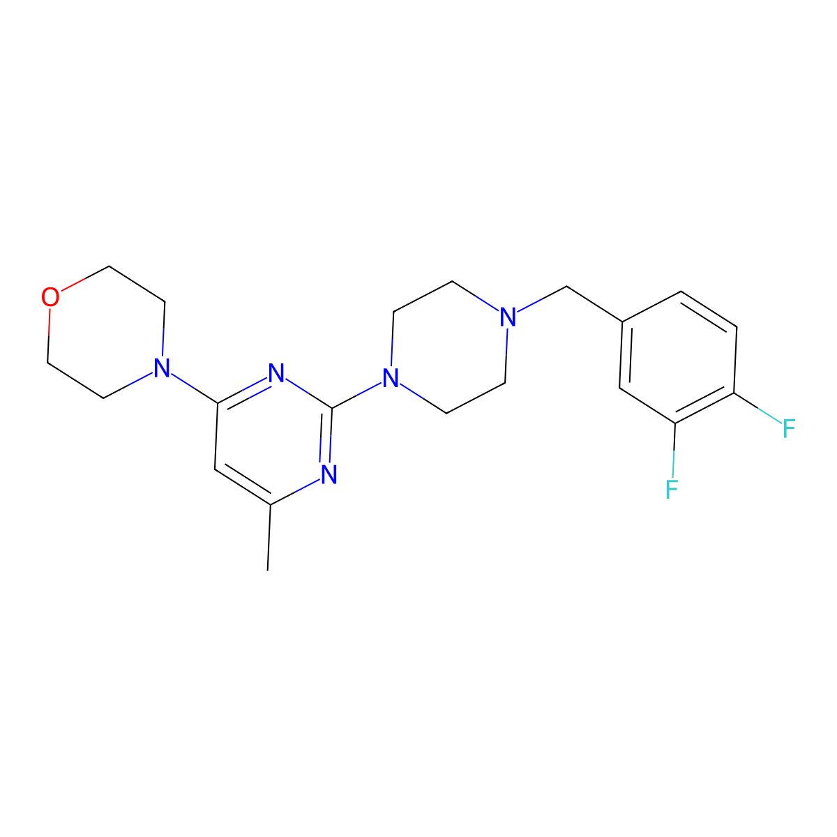4-(2-{4-[(3,4-Difluorophenyl)methyl]piperazin-1-yl}-6-methylpyrimidin-4-yl)morpholine molecular structure, CAS 2549027-87-2