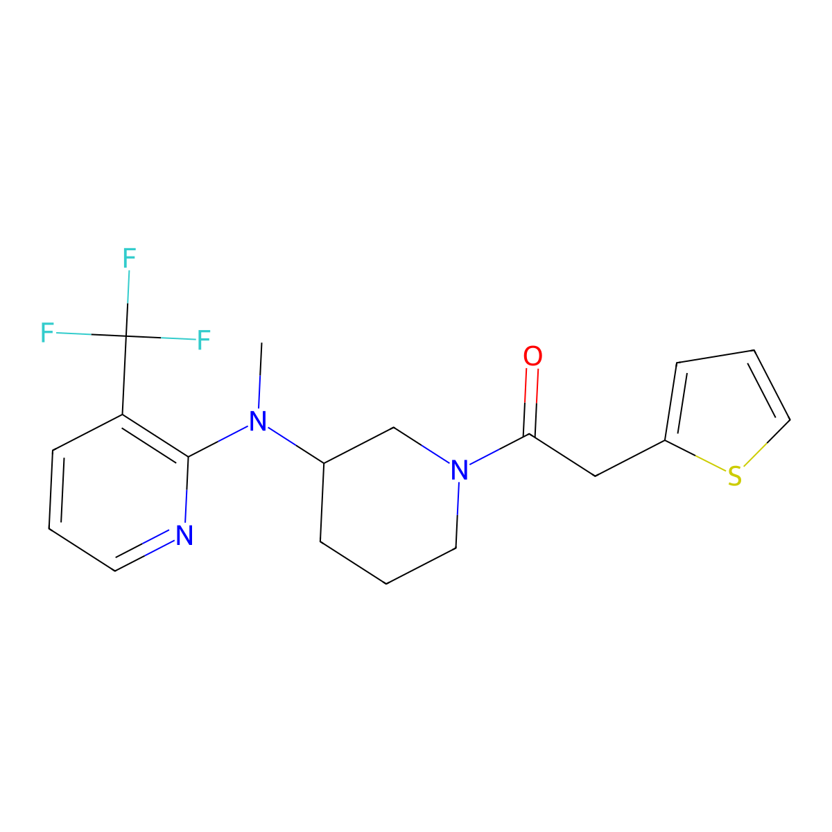 1-(3-{Methyl[3-(trifluoromethyl)pyridin-2-yl]amino}piperidin-1-yl)-2-(thiophen-2-yl)ethan-1-one molecular structure, CAS 2549027-94-1