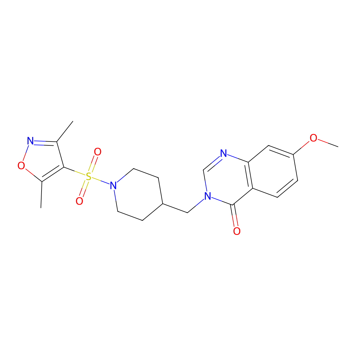 3-({1-[(3,5-Dimethyl-1,2-oxazol-4-yl)sulfonyl]piperidin-4-yl}methyl)-7-methoxy-3,4-dihydroquinazolin-4-one molecular structure, CAS 2549027-97-4