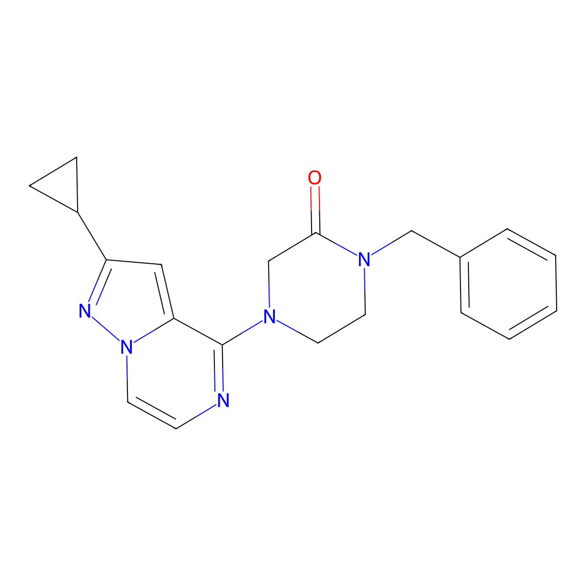 1-Benzyl-4-{2-cyclopropylpyrazolo[1,5-a]pyrazin-4-yl}piperazin-2-one molecular structure, CAS 2549027-99-6