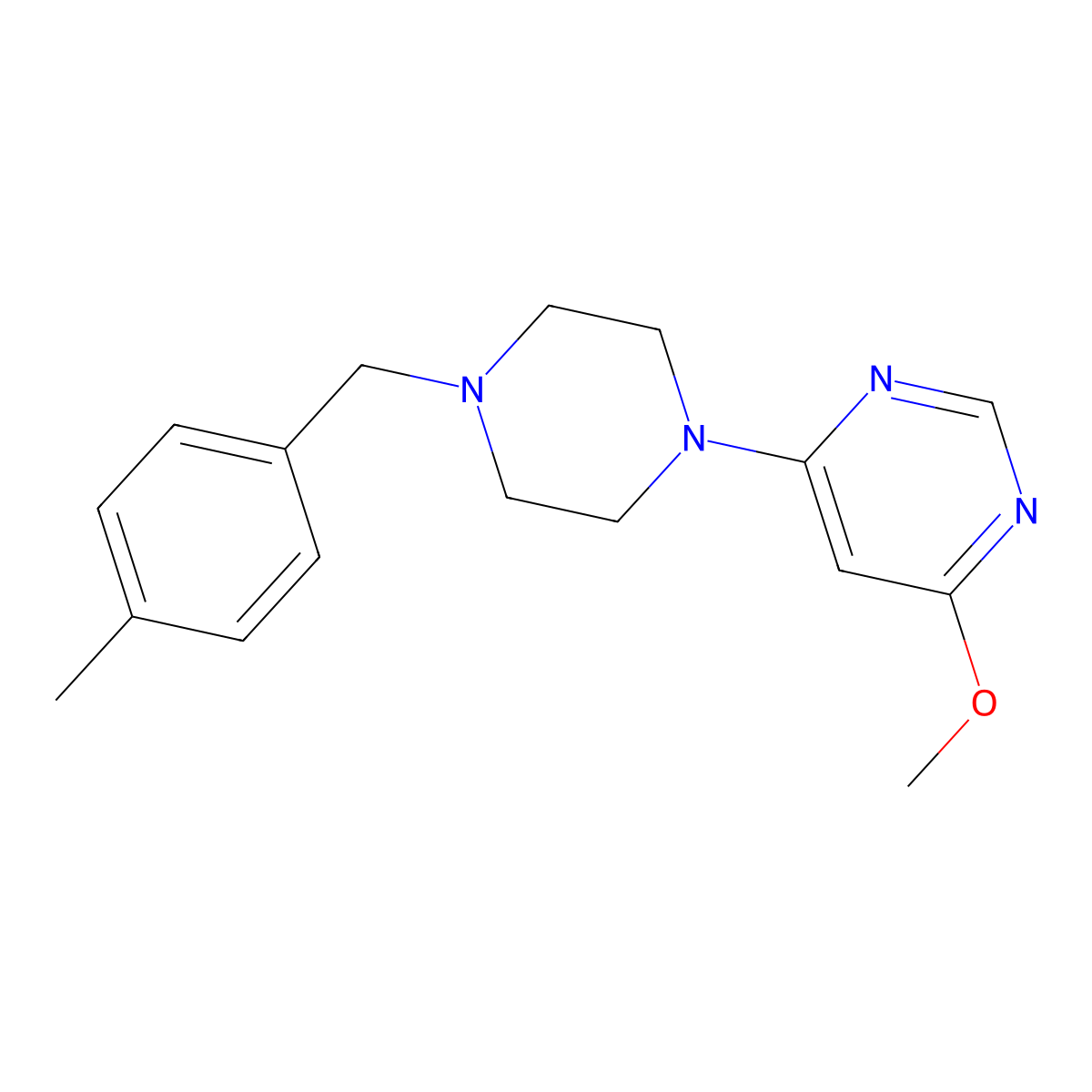 4-Methoxy-6-{4-[(4-methylphenyl)methyl]piperazin-1-yl}pyrimidine molecular structure, CAS 2549028-01-3