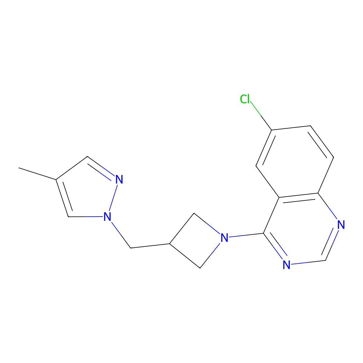 6-chloro-4-{3-[(4-methyl-1H-pyrazol-1-yl)methyl]azetidin-1-yl}quinazoline molecular structure, CAS 2549028-05-7