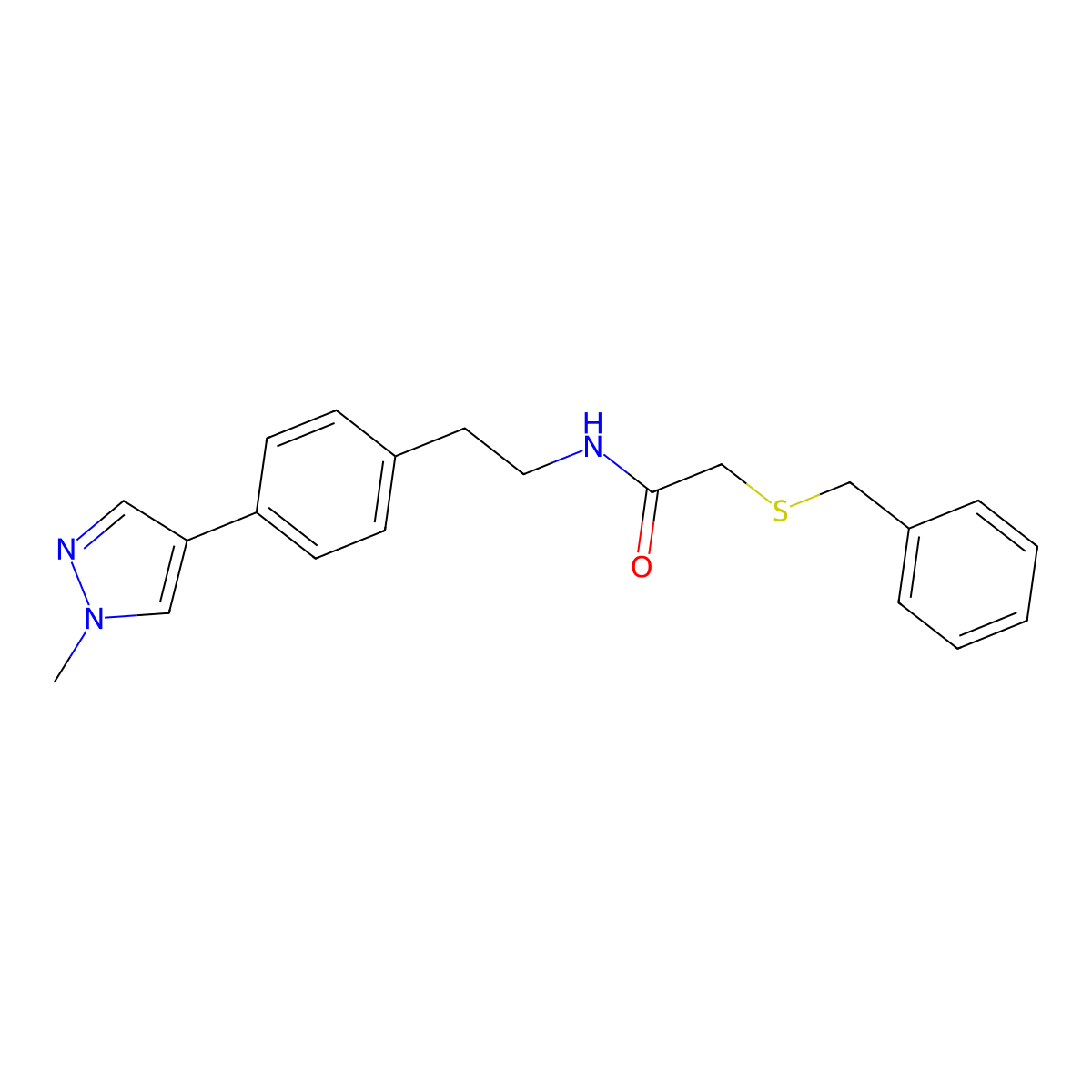 2-(benzylsulfanyl)-N-{2-[4-(1-methyl-1H-pyrazol-4-yl)phenyl]ethyl}acetamide molecular structure, CAS 2549028-08-0