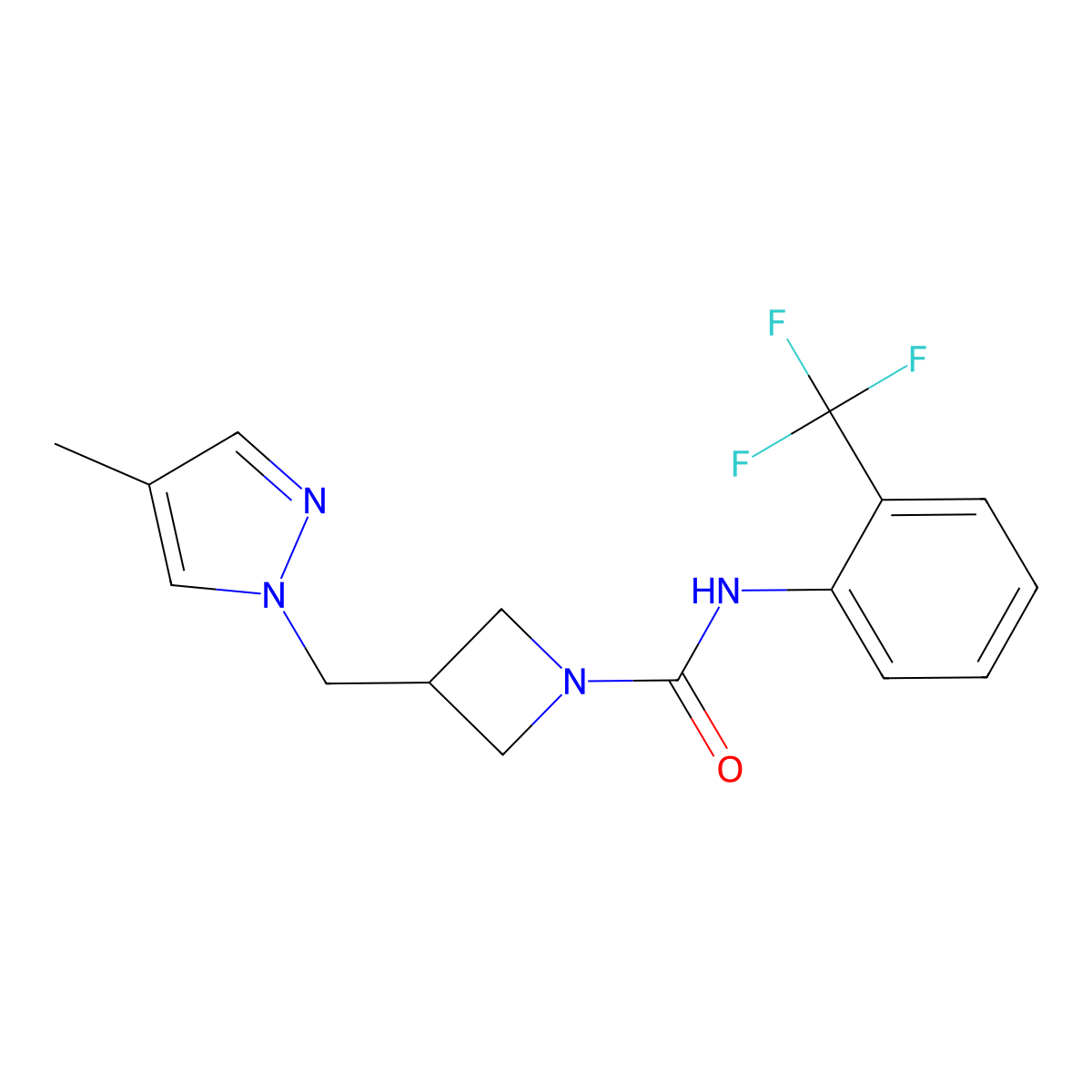 3-[(4-methyl-1H-pyrazol-1-yl)methyl]-N-[2-(trifluoromethyl)phenyl]azetidine-1-carboxamide molecular structure, CAS 2549028-15-9