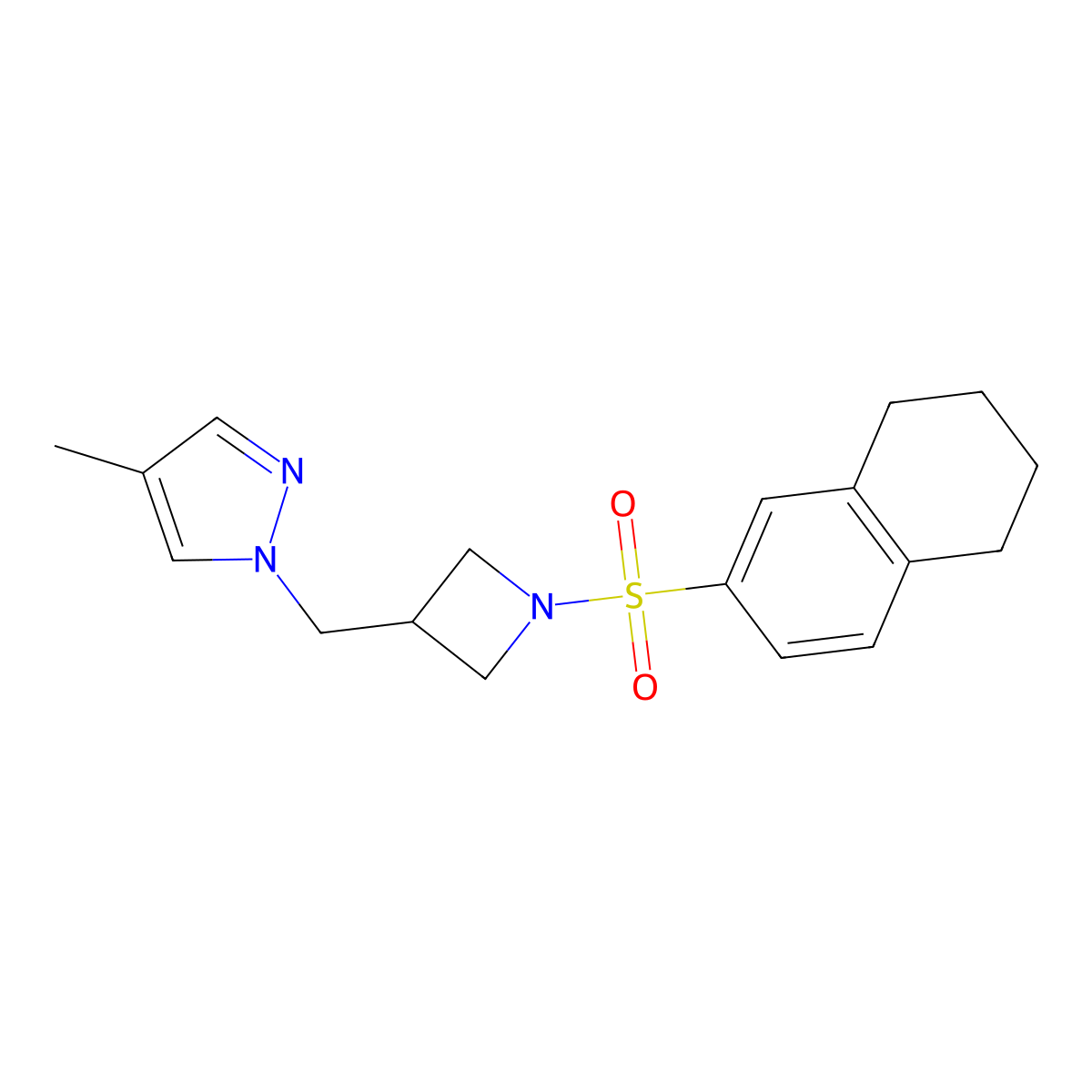 4-methyl-1-{[1-(5,6,7,8-tetrahydronaphthalene-2-sulfonyl)azetidin-3-yl]methyl}-1H-pyrazole molecular structure, CAS 2549028-16-0