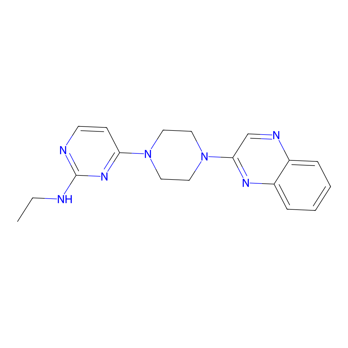 N-ethyl-4-[4-(quinoxalin-2-yl)piperazin-1-yl]pyrimidin-2-amine molecular structure, CAS 2549028-20-6