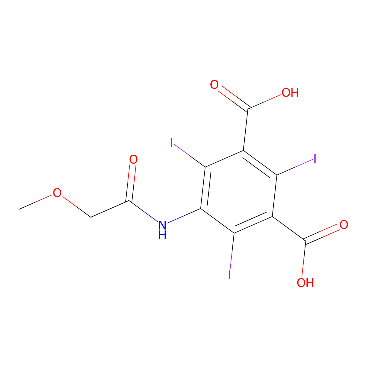 2,4,6-Triiodo-5-(2-methoxyacetamido)benzene-1,3-dicarboxylic acid molecular structure, CAS 2549028-23-9