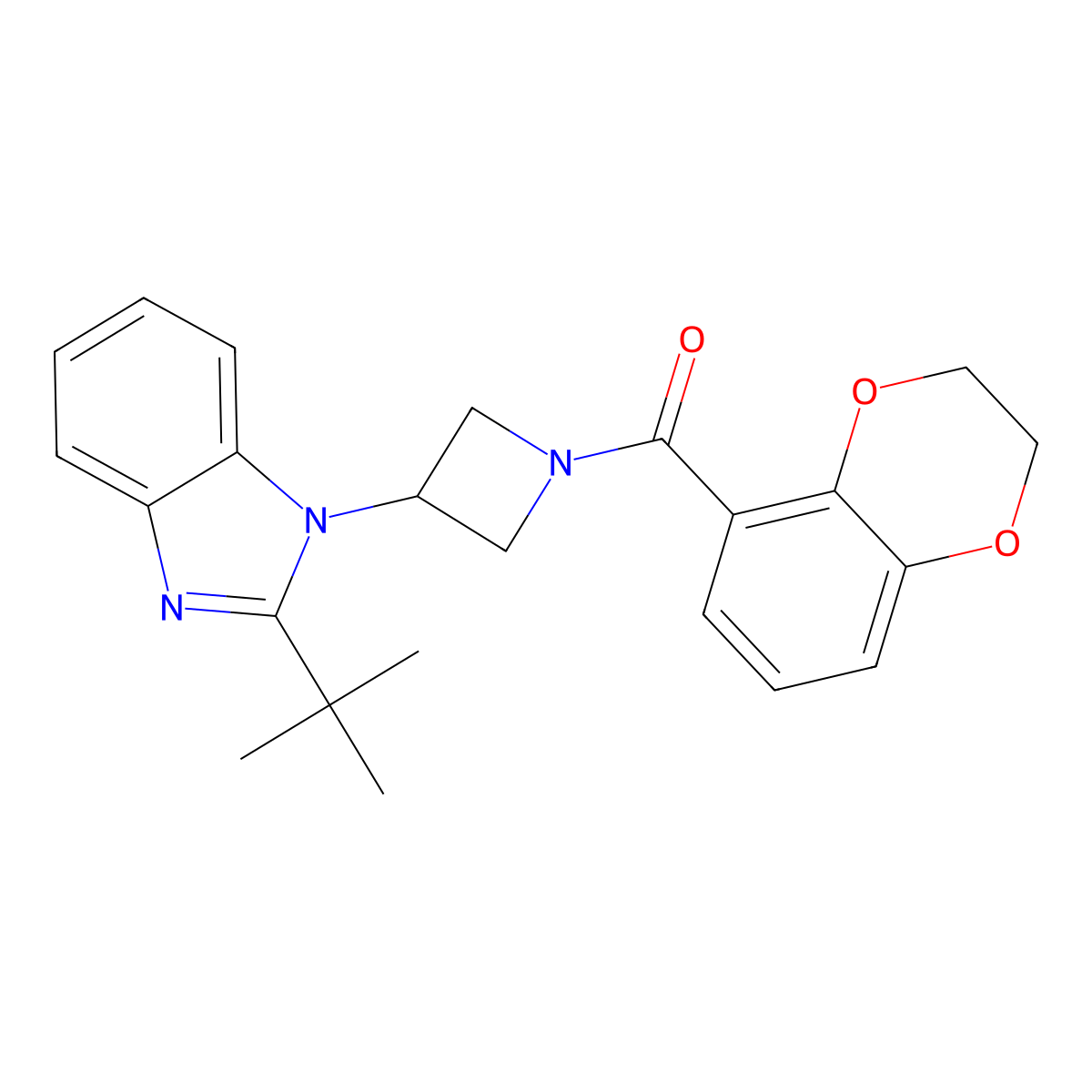 2-tert-butyl-1-[1-(2,3-dihydro-1,4-benzodioxine-5-carbonyl)azetidin-3-yl]-1H-1,3-benzodiazole molecular structure, CAS 2549028-28-4