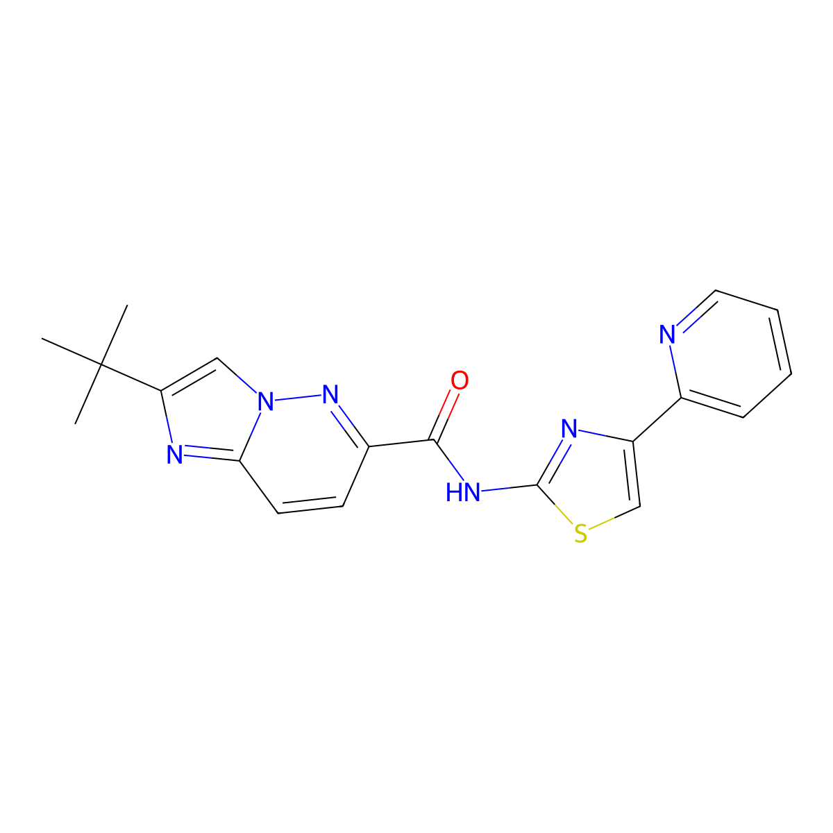 2-tert-butyl-N-[4-(pyridin-2-yl)-1,3-thiazol-2-yl]imidazo[1,2-b]pyridazine-6-carboxamide molecular structure, CAS 2549028-30-8