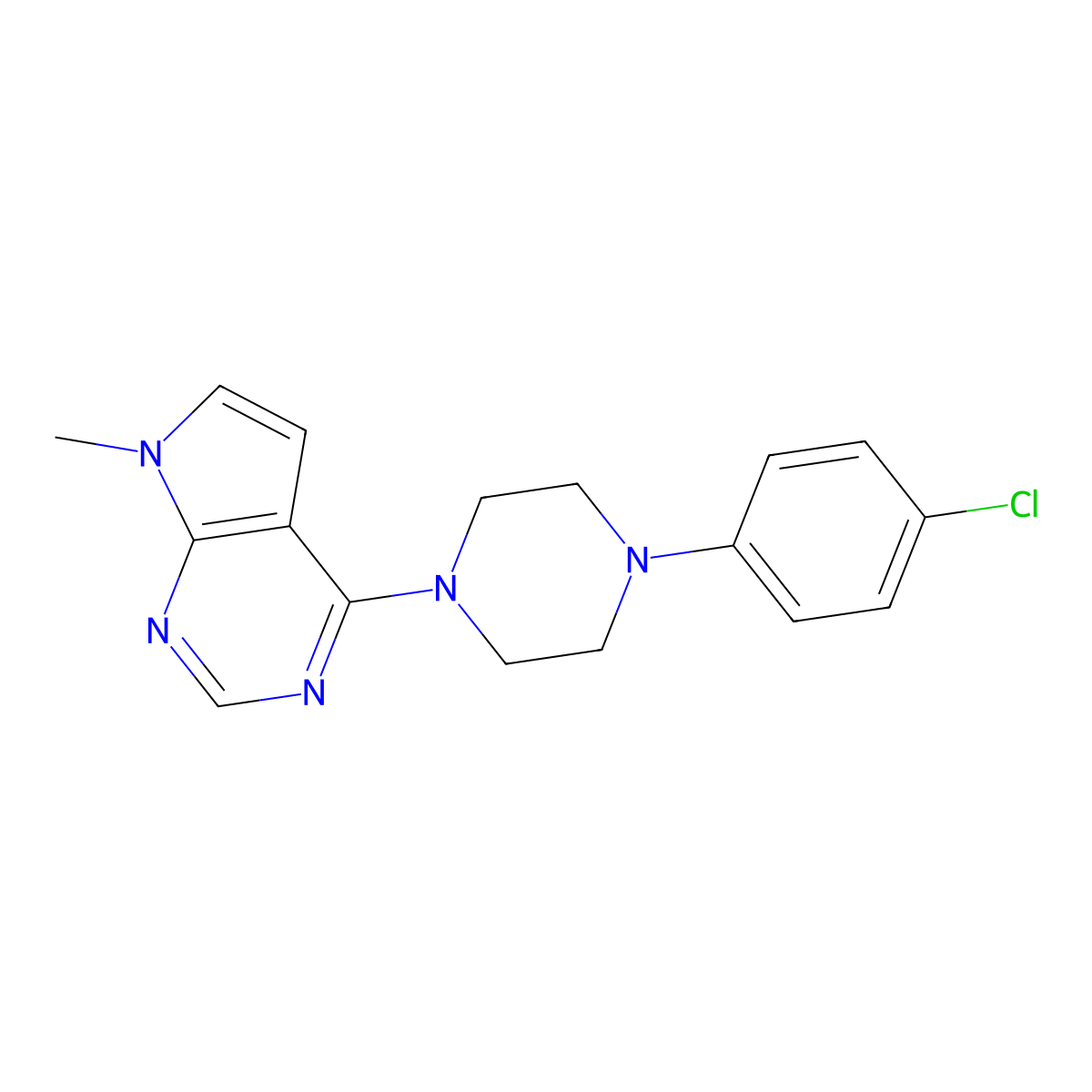 1-(4-chlorophenyl)-4-{7-methyl-7H-pyrrolo[2,3-d]pyrimidin-4-yl}piperazine molecular structure, CAS 2549028-32-0