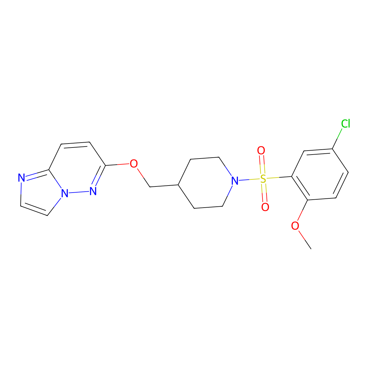 1-(5-Chloro-2-methoxybenzenesulfonyl)-4-({imidazo[1,2-b]pyridazin-6-yloxy}methyl)piperidine molecular structure, CAS 2549028-34-2
