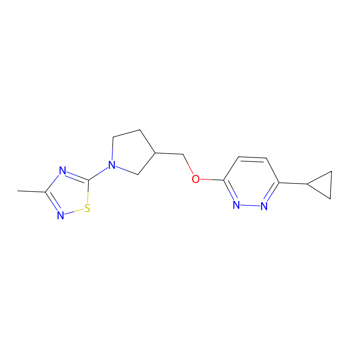 3-Cyclopropyl-6-{[1-(3-methyl-1,2,4-thiadiazol-5-yl)pyrrolidin-3-yl]methoxy}pyridazine molecular structure, CAS 2549028-37-5