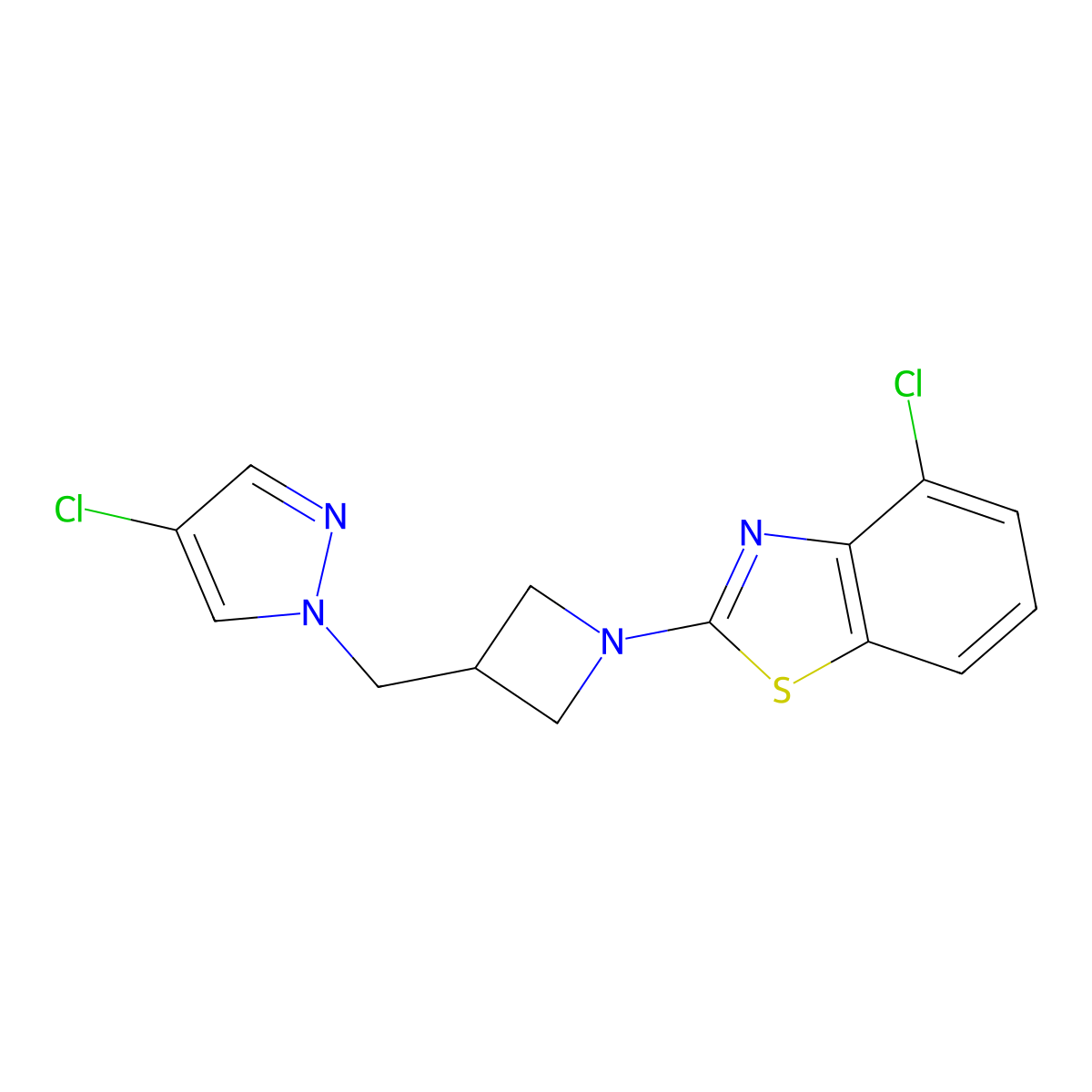 4-chloro-2-{3-[(4-chloro-1H-pyrazol-1-yl)methyl]azetidin-1-yl}-1,3-benzothiazole molecular structure, CAS 2549028-38-6