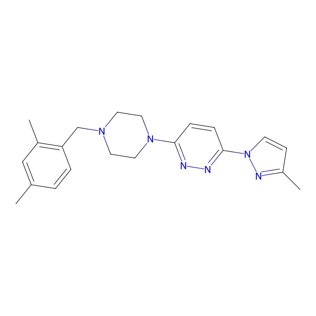 3-{4-[(2,4-dimethylphenyl)methyl]piperazin-1-yl}-6-(3-methyl-1H-pyrazol-1-yl)pyridazine molecular structure, CAS 2549028-39-7