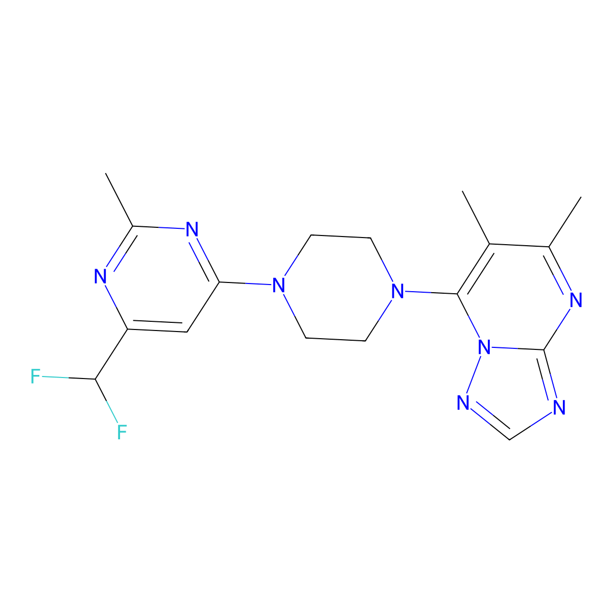 4-(Difluoromethyl)-6-(4-{5,6-dimethyl-[1,2,4]triazolo[1,5-a]pyrimidin-7-yl}piperazin-1-yl)-2-methylpyrimidine molecular structure, CAS 2549028-46-6