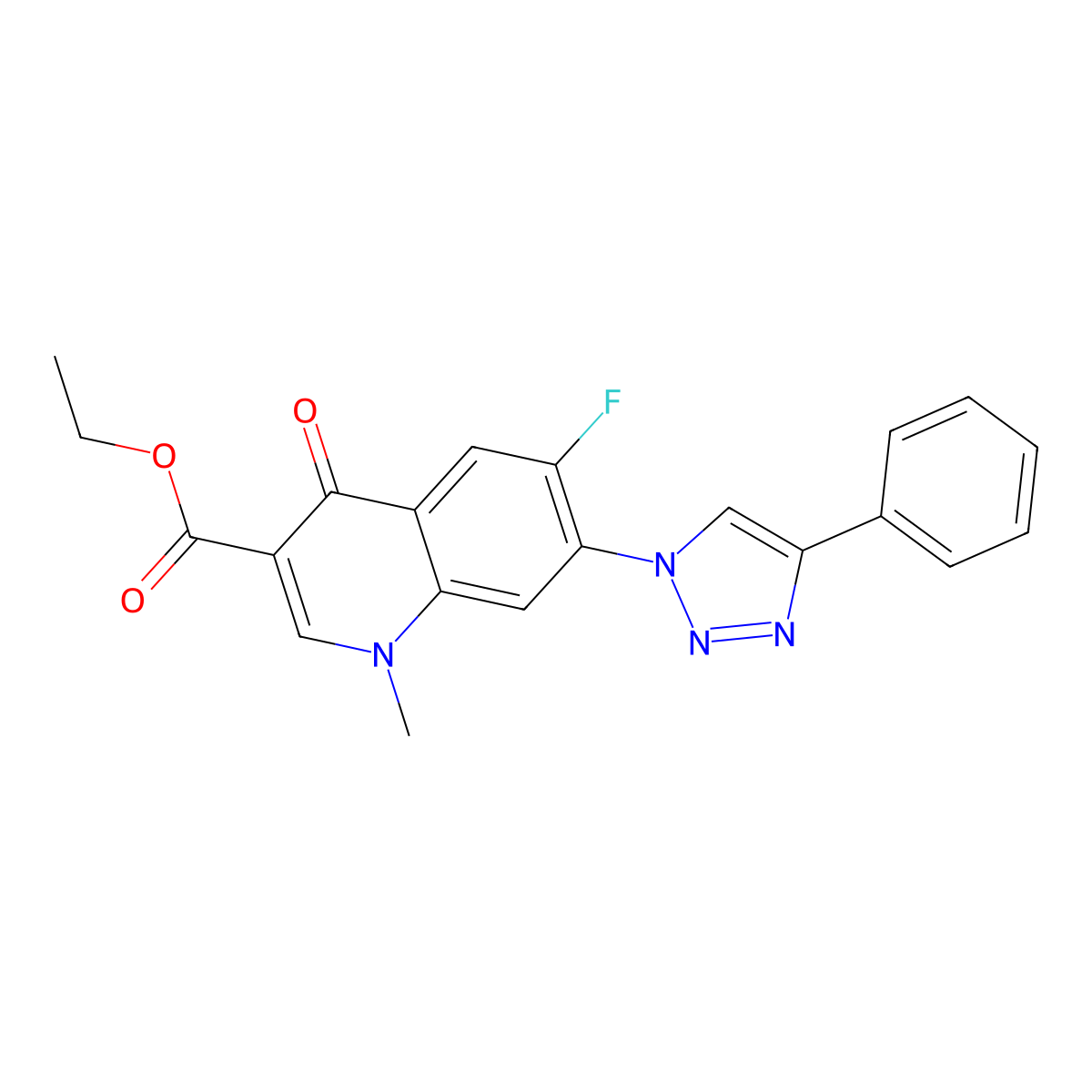 ethyl 6-fluoro-1-methyl-4-oxo-7-(4-phenyl-1H-1,2,3-triazol-1-yl)-1,4-dihydroquinoline-3-carboxylate molecular structure, CAS 2549028-48-8