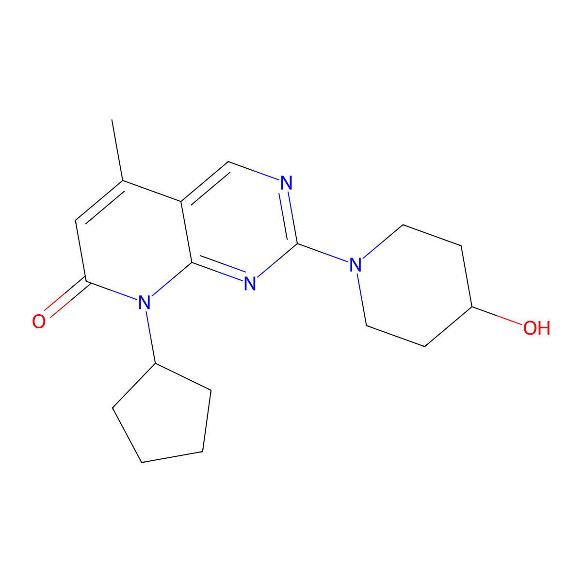 8-cyclopentyl-2-(4-hydroxypiperidin-1-yl)-5-methyl-7H,8H-pyrido[2,3-d]pyrimidin-7-one molecular structure, CAS 2549028-51-3