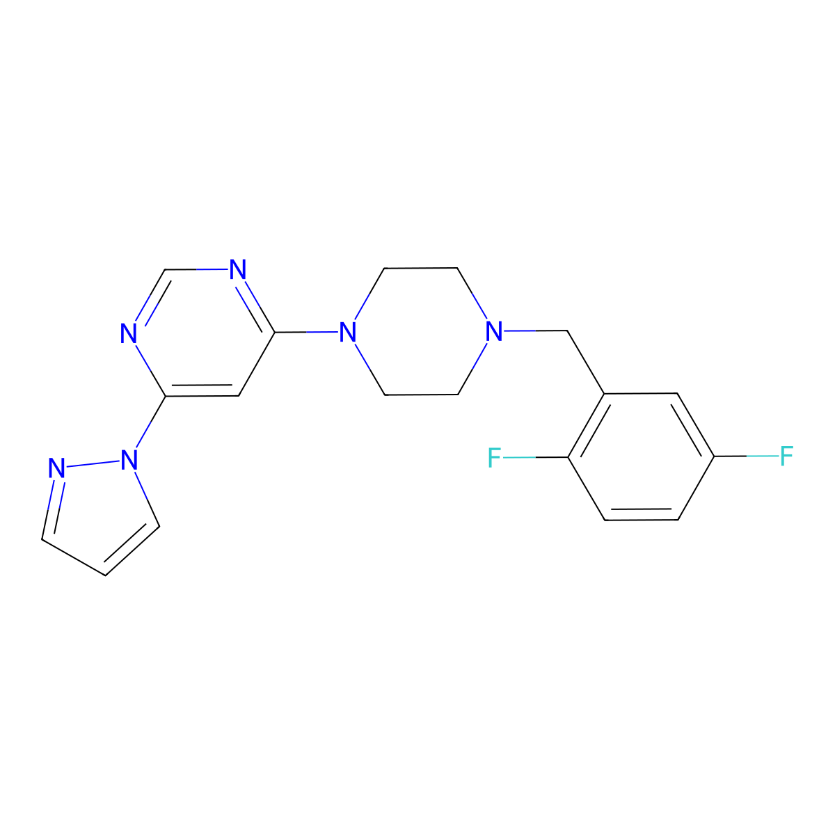4-{4-[(2,5-difluorophenyl)methyl]piperazin-1-yl}-6-(1H-pyrazol-1-yl)pyrimidine molecular structure, CAS 2549028-54-6